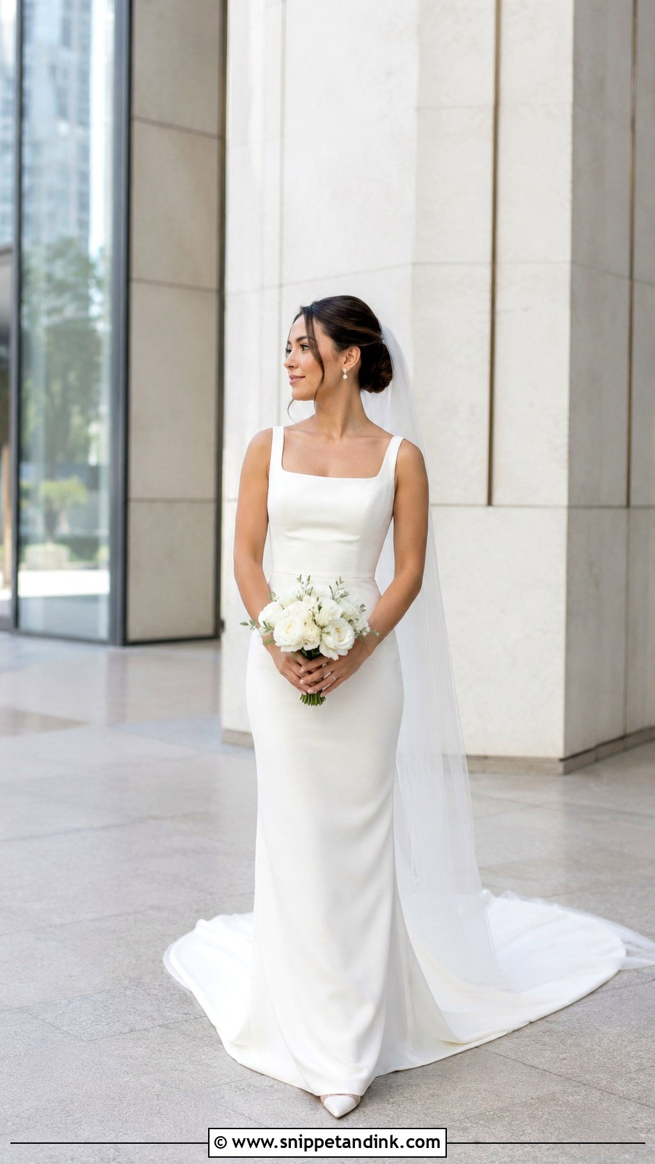 Long Petite Column Wedding Gown - Snippet and Ink - 20 Long Wedding Gown Ideas