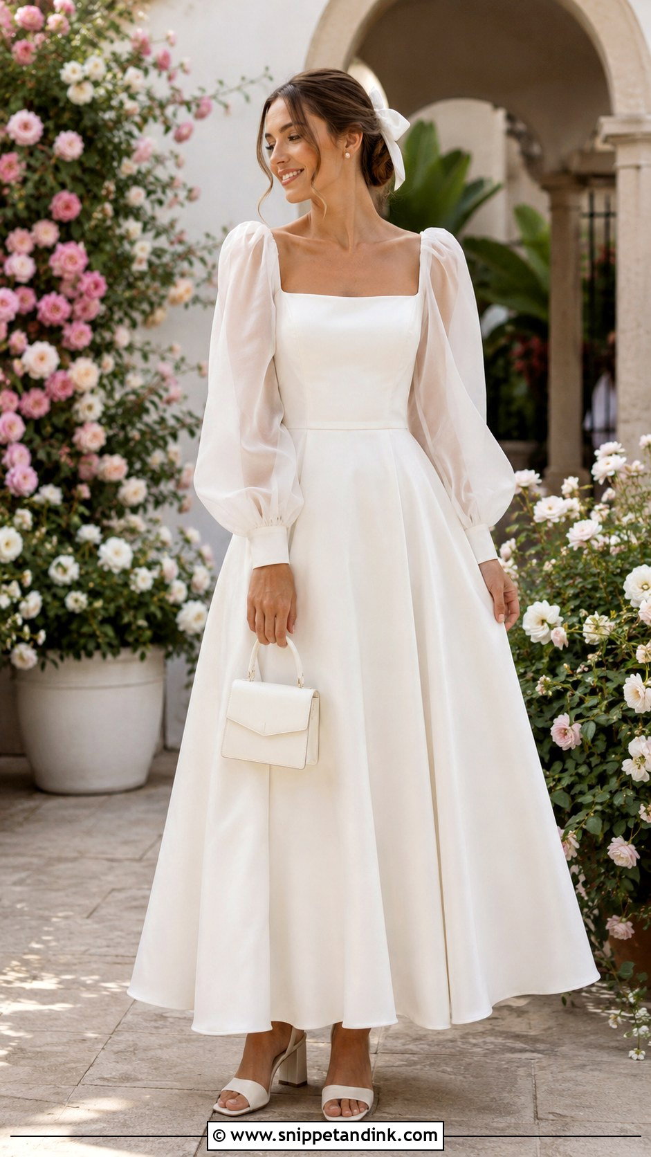Long Puff Sleeve Elopement Dress - Snippet and Ink - 20 Long Elopement Dress Ideas