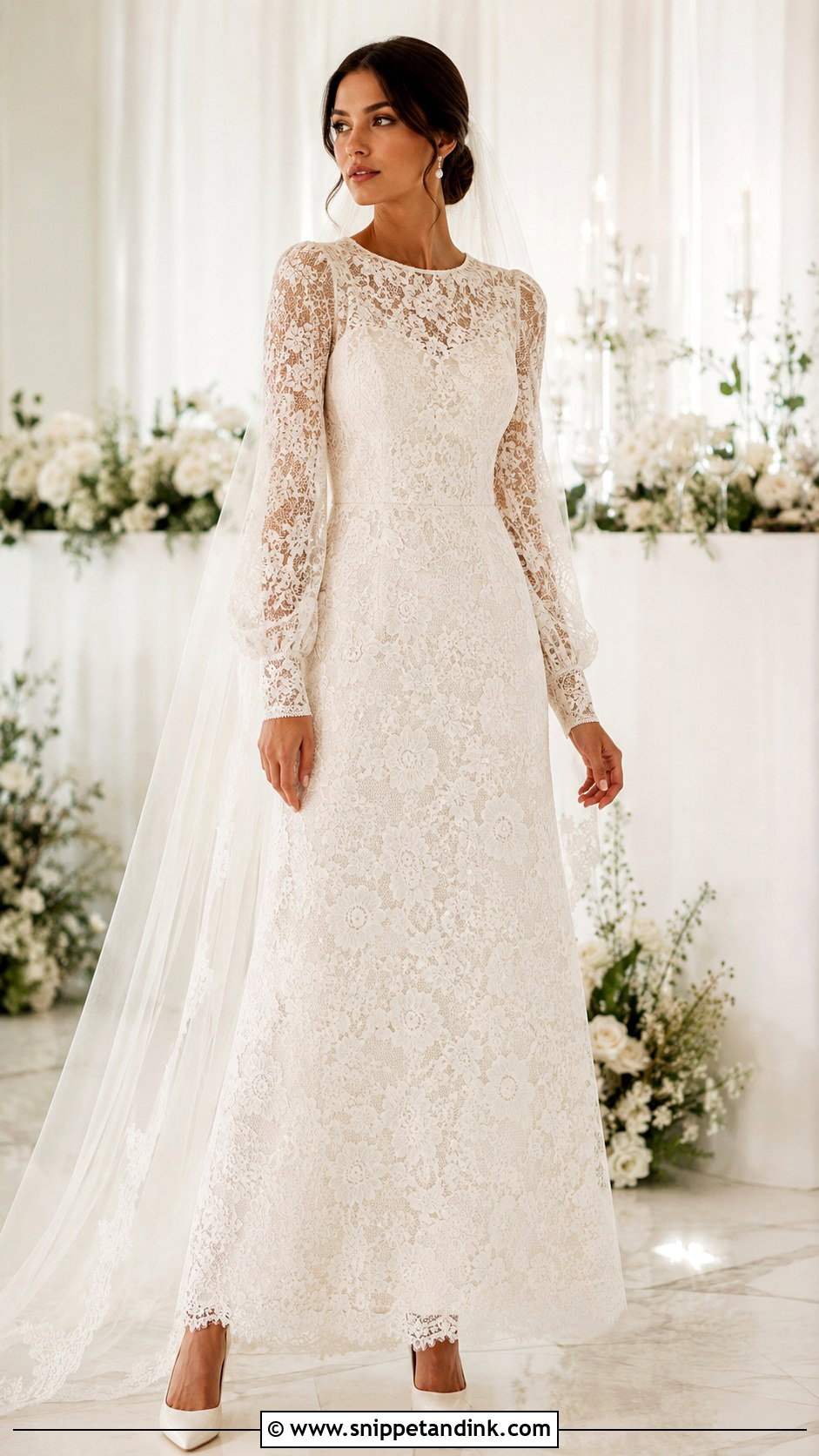 Long Puff Sleeve Lace Wedding Dress - Snippet and Ink - 25 Puffy Sleeve Wedding Dress Ideas