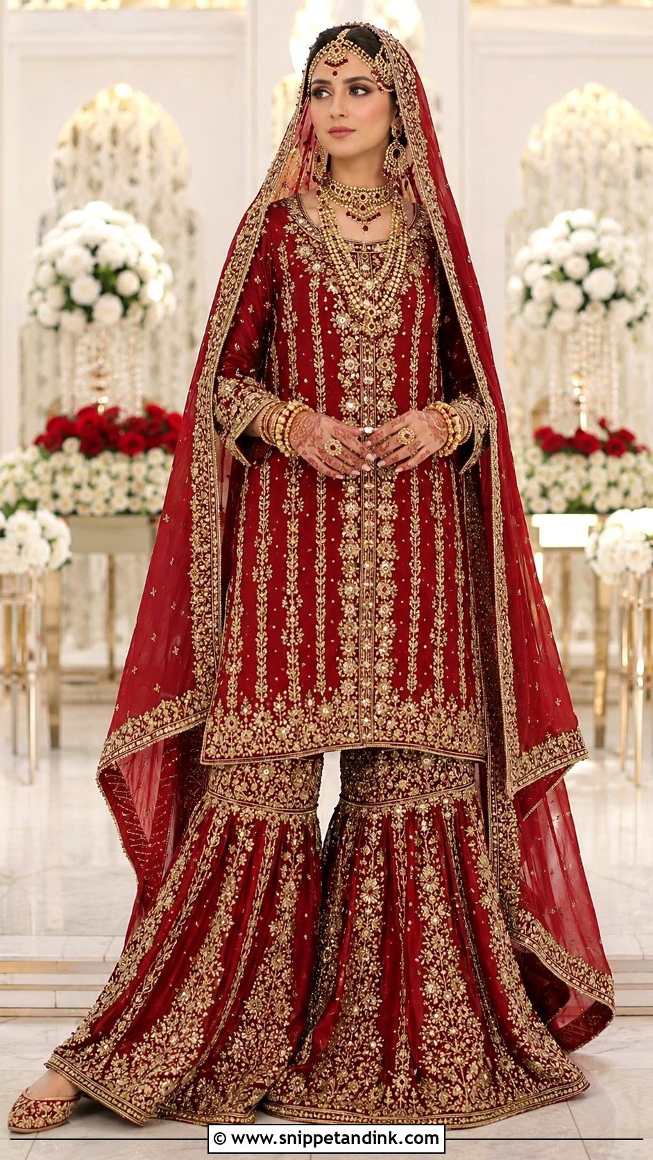 Long Red Shirt With Farshi Gharara - Snippet and Ink - 20 Barat Dress Design Ideas