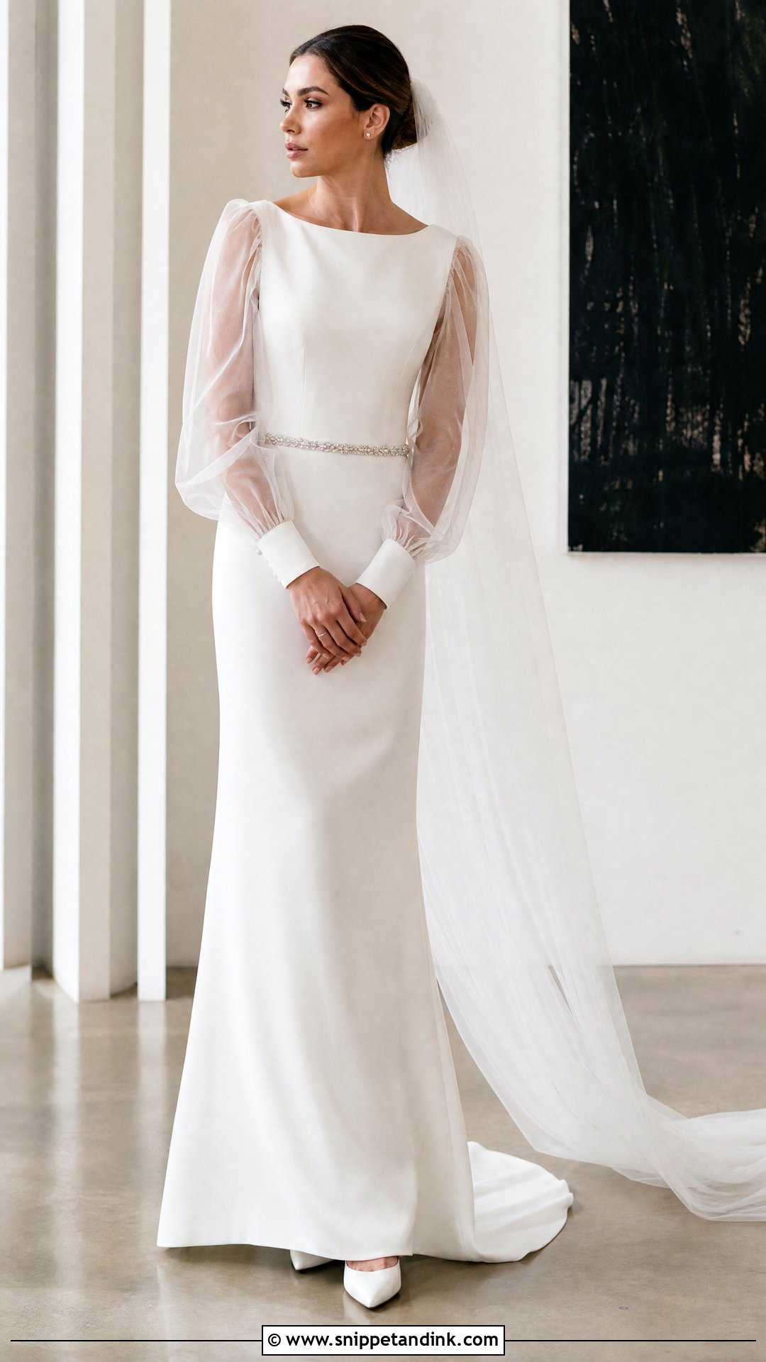 Long Sheer Puffed Sleeve Wedding Dress - Snippet and Ink - 20 Puffed Sleeve Wedding Dress Ideas