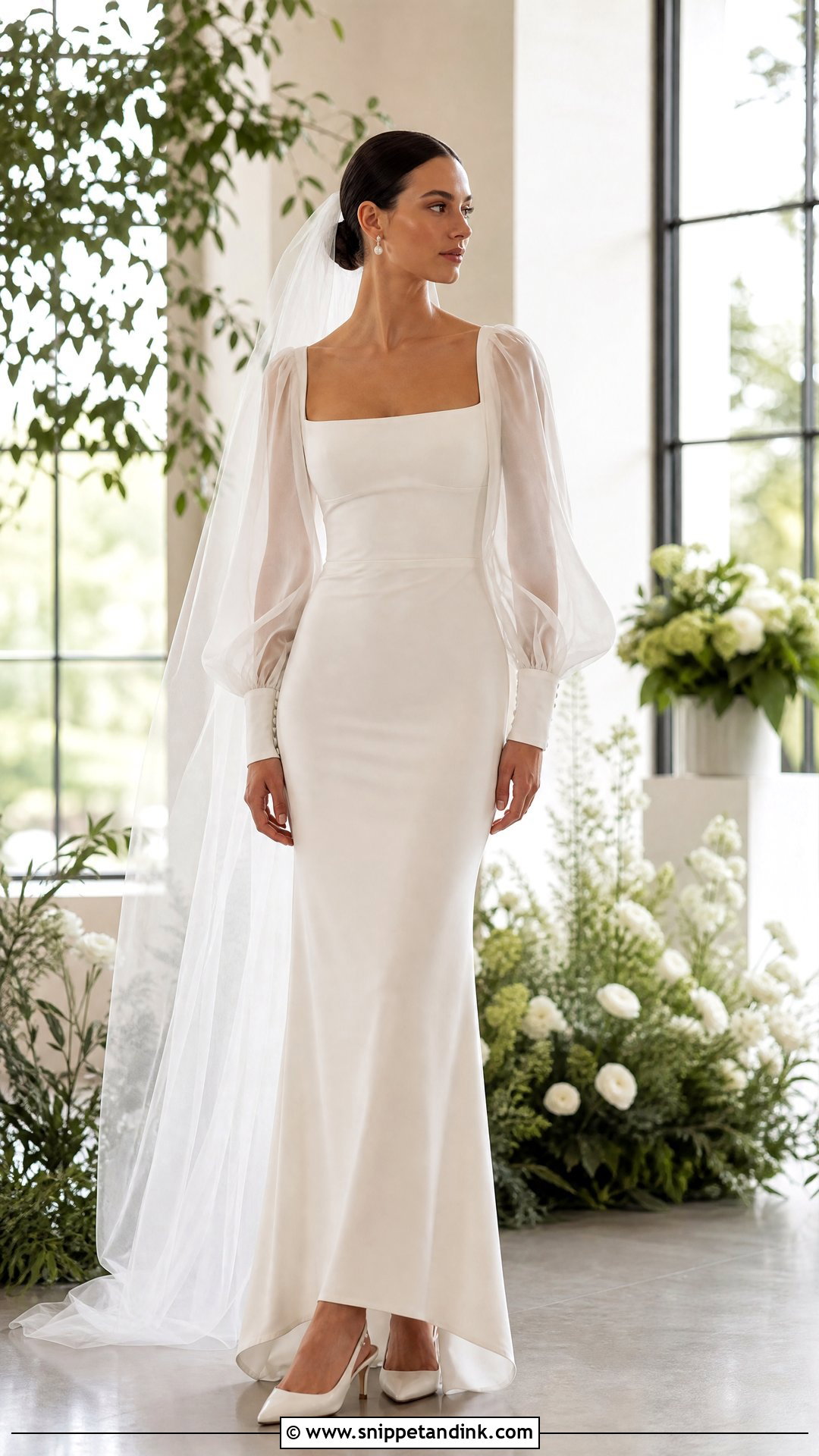 Long Sheer Puffy Sleeve Wedding Dress - Snippet and Ink - 20 Wedding Dresses with Puffy Sleeves