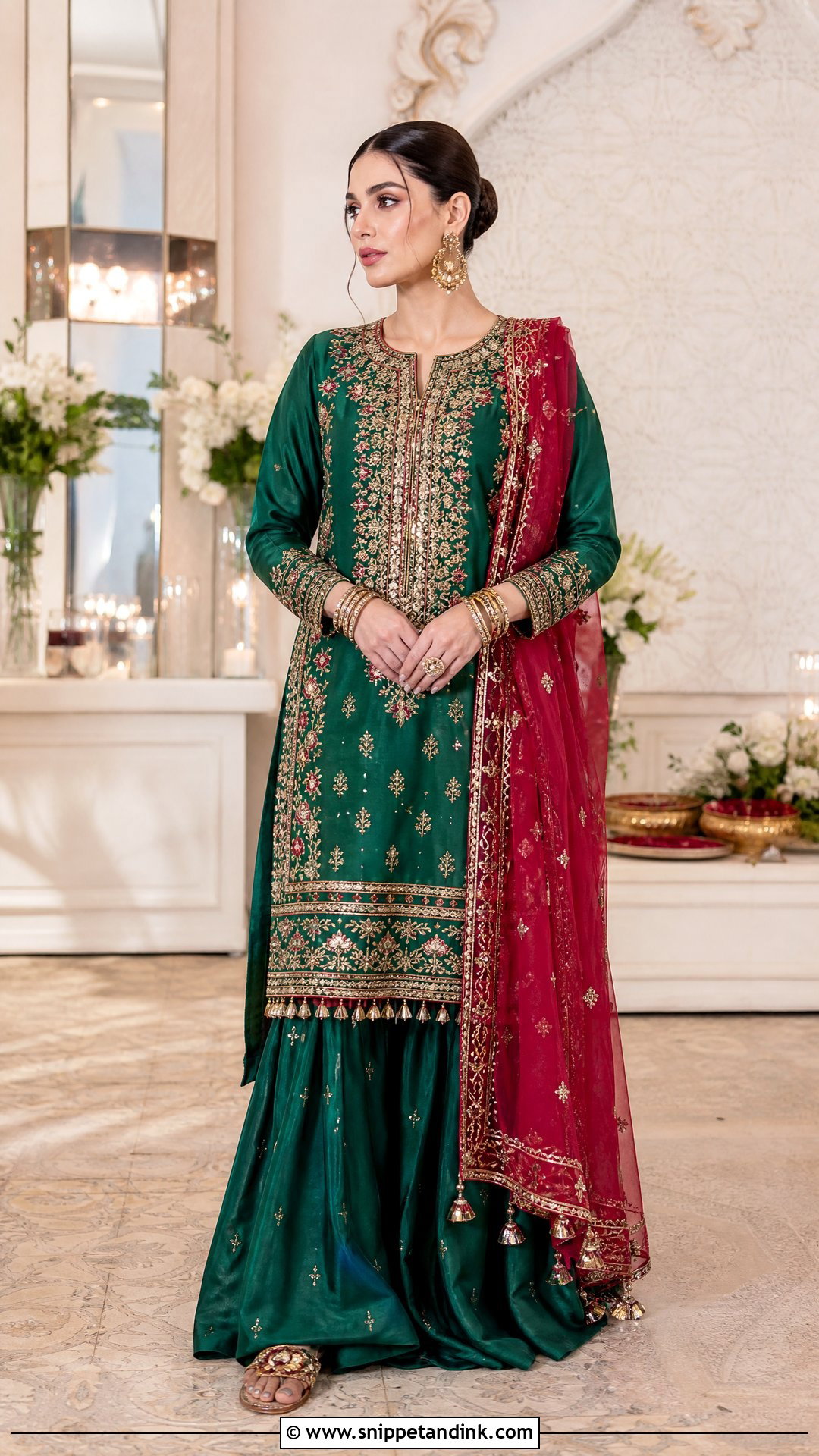 Long Shirt And Farshi Shalwar Dholki Bridal Outfit - Snippet and Ink - 20 Dholki Outfit Bride Ideas