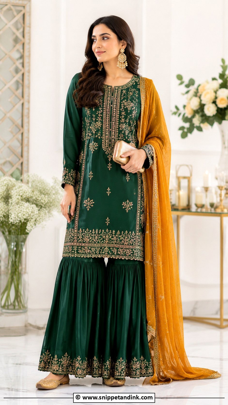 Long Shirt With Sharara Mehndi Dress - Snippet and Ink - 30 Pakistani Mehndi Dresses