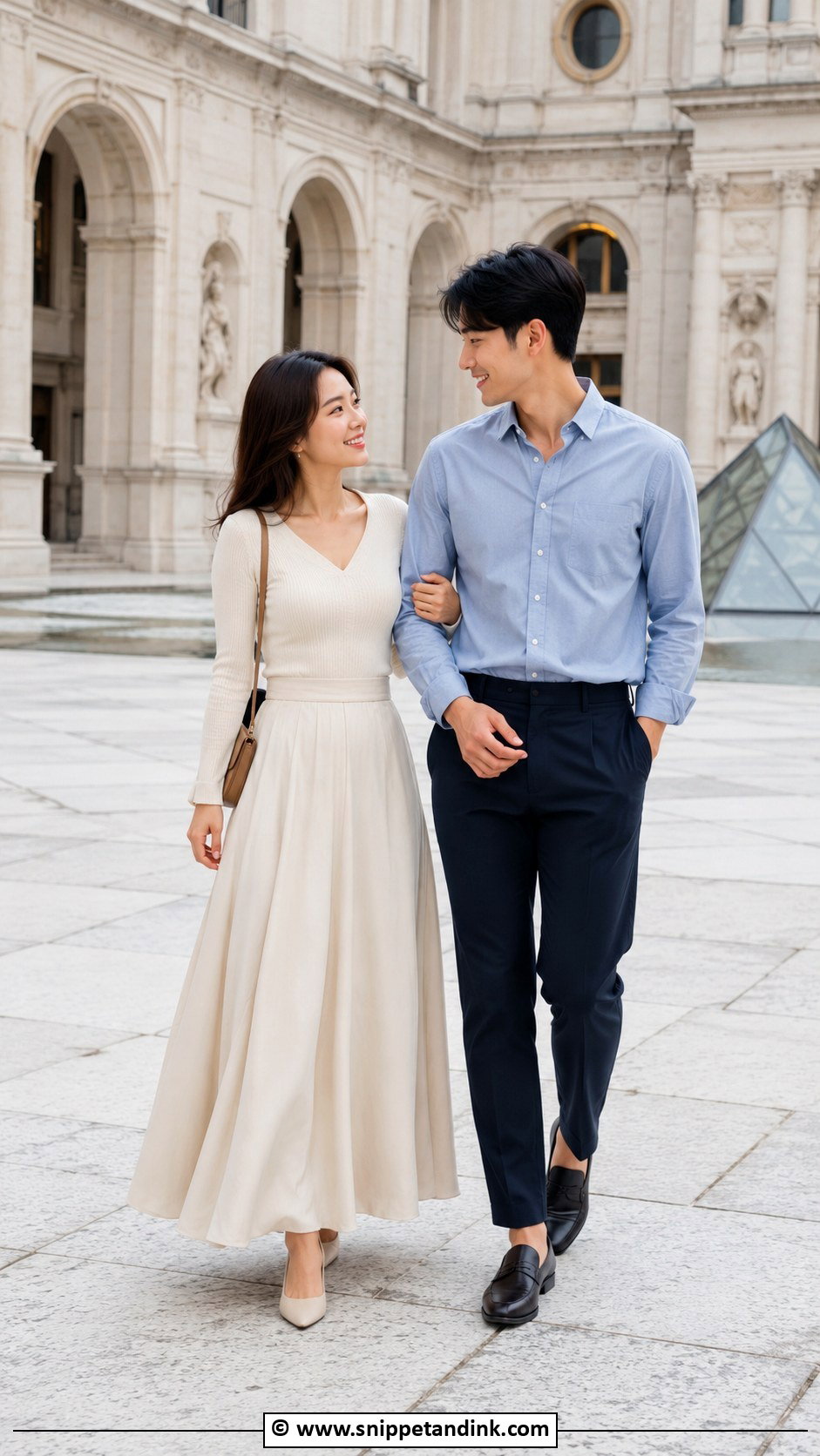 Long Skirt And Button Down Couples Photoshoot Outfit - Snippet and Ink - 30 Couples Photoshoot Outfits