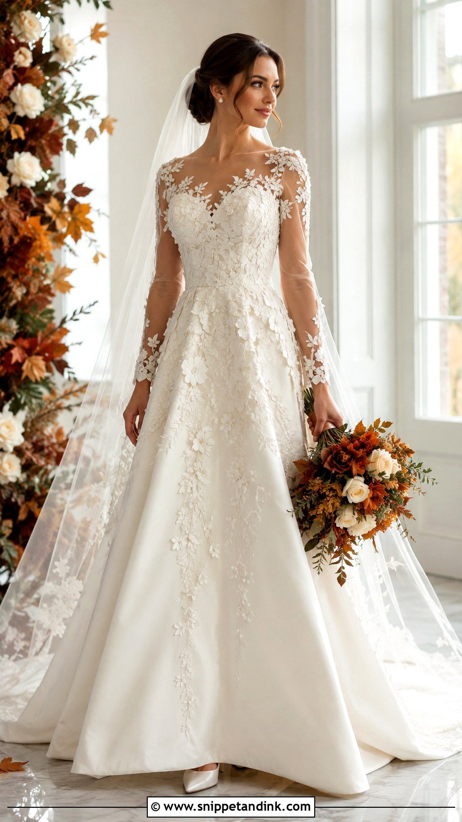 Long Sleeve 3D Flower Wedding Dress - Snippet and Ink - 20 3D Flower Wedding Dress Ideas