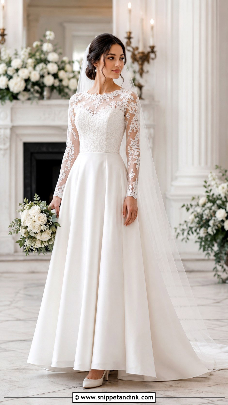 Long Sleeve A Line Bridal Gown - Snippet and Ink - 25 A Line Bridal Gowns
