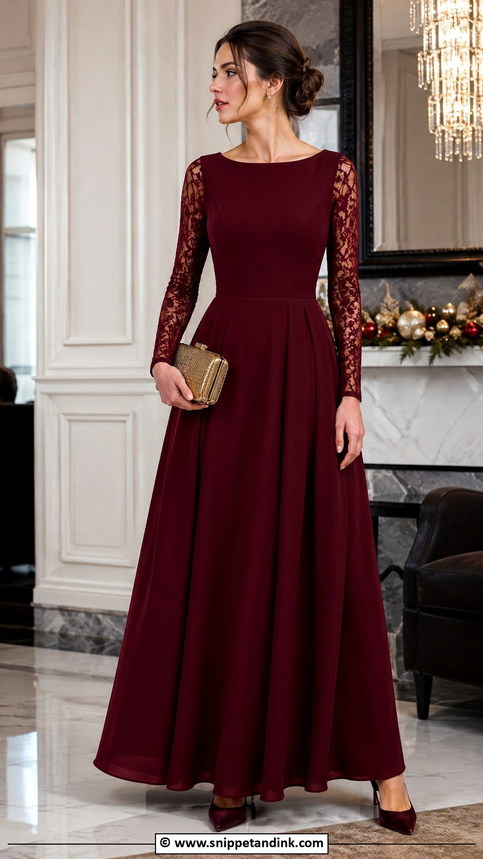 Long Sleeve A Line Gown Outfit - Snippet and Ink - 30 A Line Gown Ideas