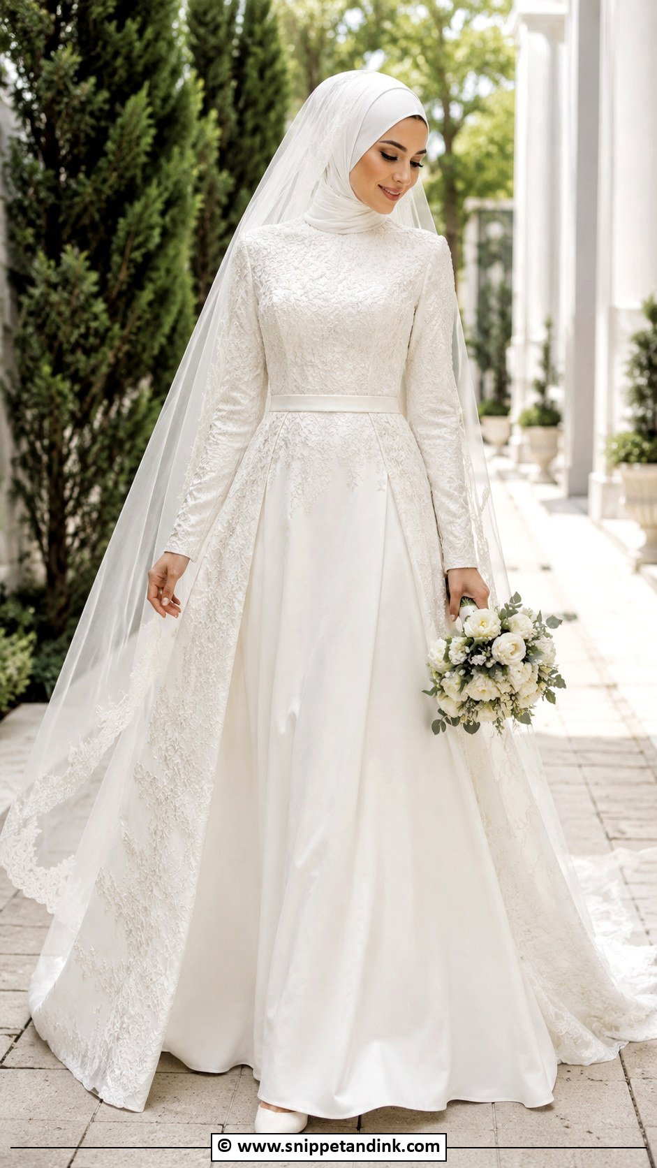 Long Sleeve A Line Hijabi Wedding Dress - Snippet and Ink - 30 Hijabi Wedding Dress Ideas