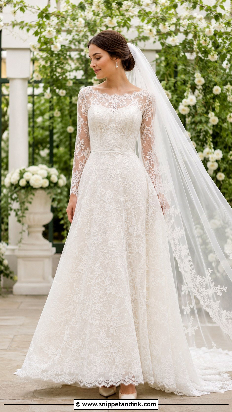 Long Sleeve A Line Lace Wedding Dress - Snippet and Ink - 20 Lacy Wedding Dresses with Sleeves