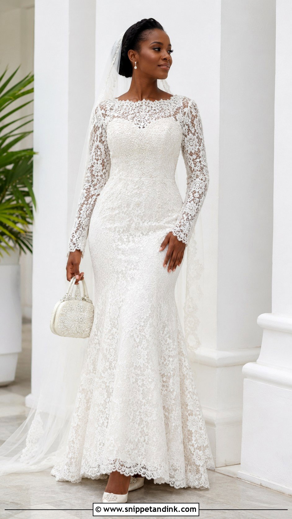 Long Sleeve African Lace Wedding Dress - Snippet and Ink - 20 Modern African Wedding Dresses