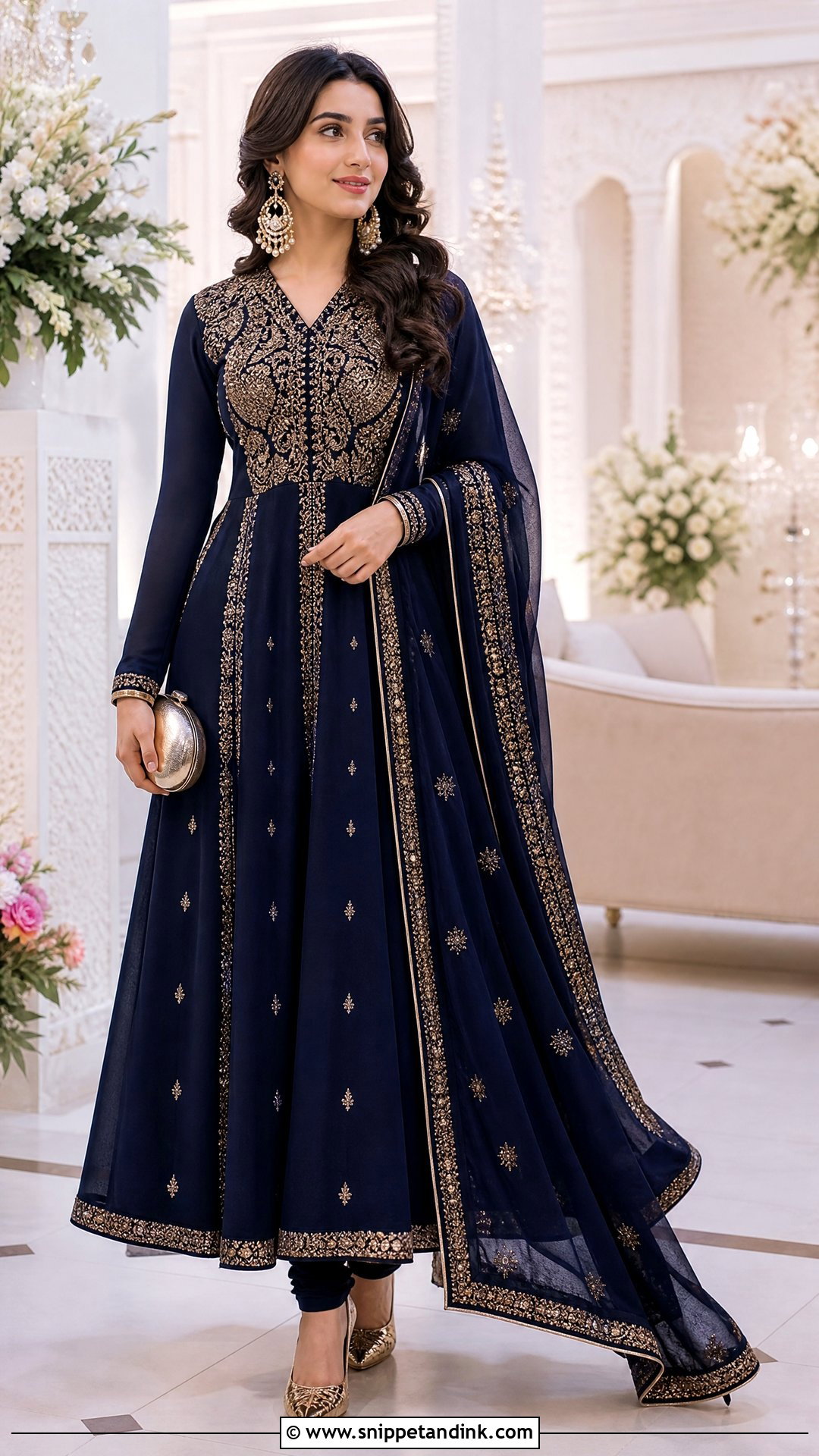 Long Sleeve Anarkali Winter Marriage Outfit - Snippet and Ink - 20 Winter Marriage Outfit for Women Ideas