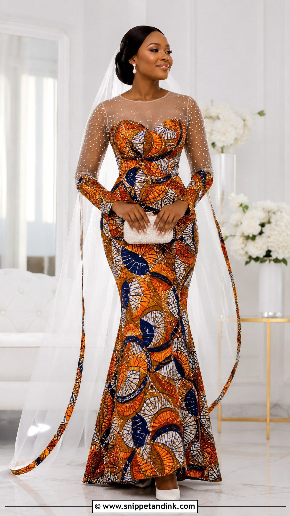 Long Sleeve Ankara Bridal Dress - Snippet and Ink - 20 Bridal Ankara Dresses