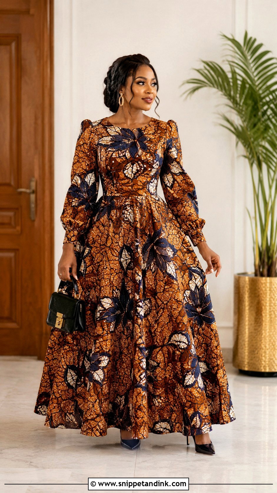 Long Sleeve Ankara Flared Maxi Gown - Snippet and Ink - 20 Ankara Fled Gown Ideas