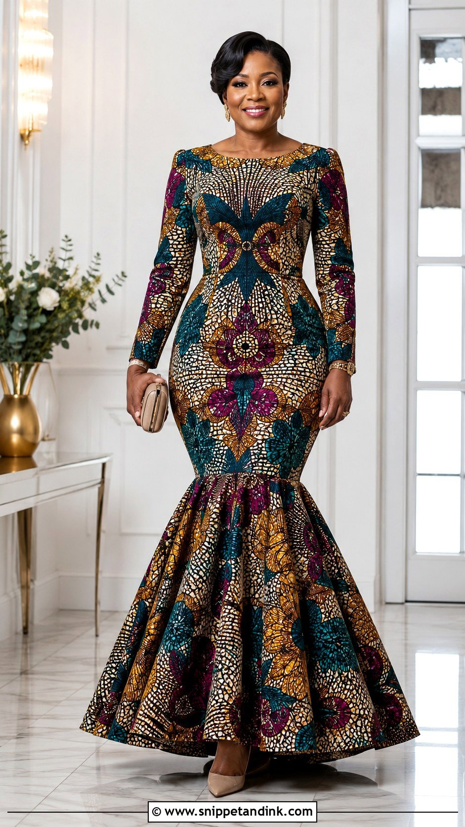 Long Sleeve Ankara Mermaid Gown - Snippet and Ink - 20 Ankara Mermaid Gown Ideas