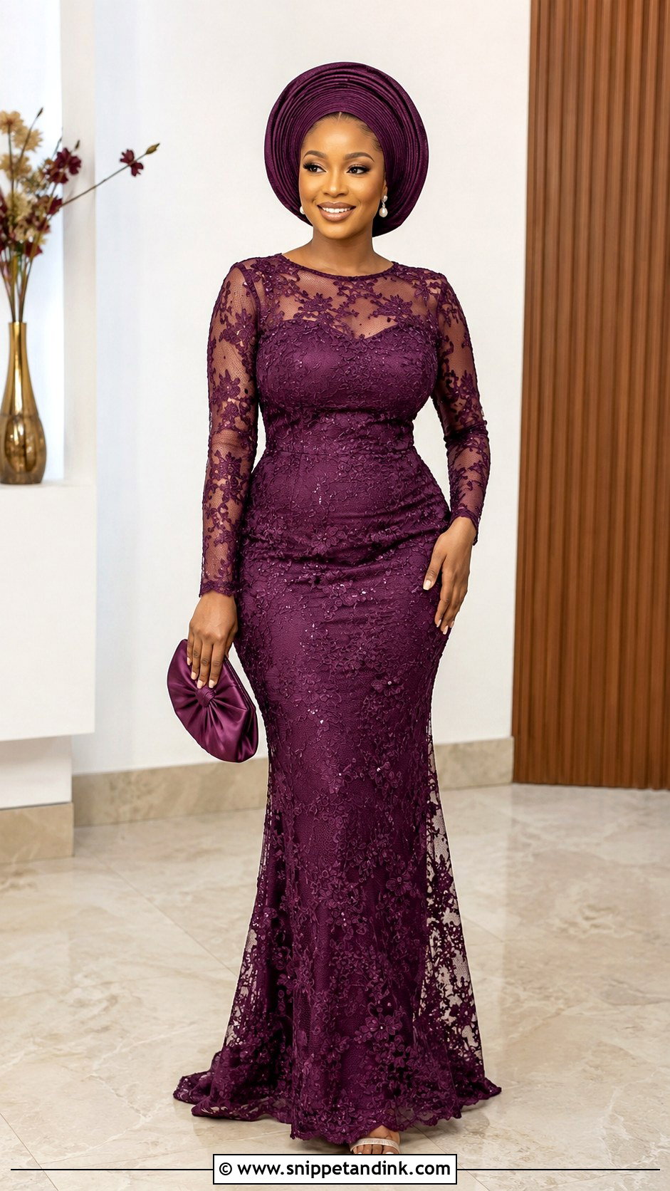 Long Sleeve Aso Ebi Lace Gown - Snippet and Ink - 25 Simple Aso Ebi Lace Gown Styles