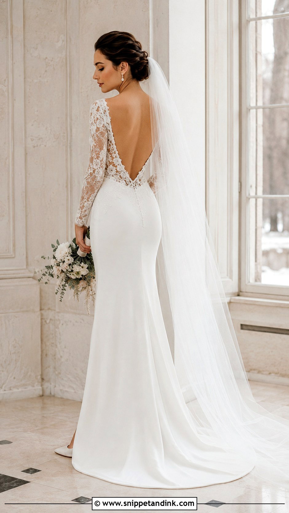Long Sleeve Backless Bridal Gown - Snippet and Ink - 20 Backless Bridal Gowns