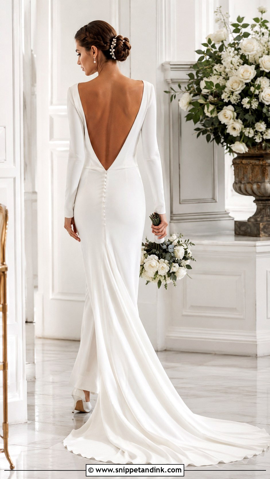 Long Sleeve Backless Wedding Gown - Snippet and Ink - 20 Backless Wedding Gown Ideas
