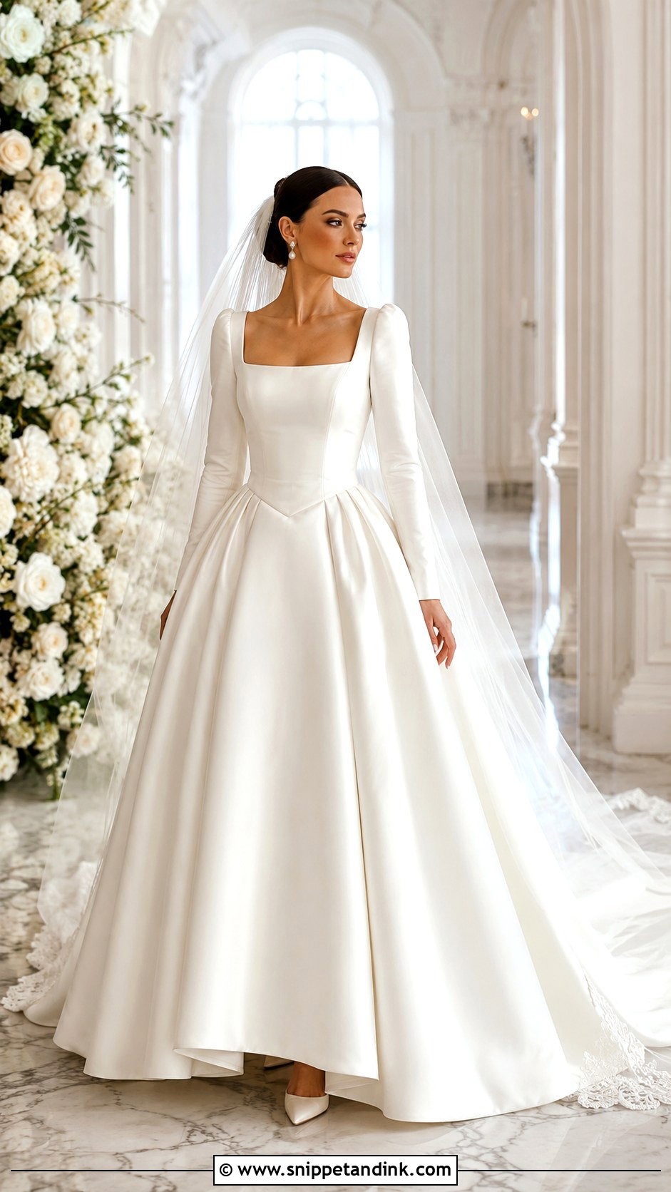 Long Sleeve Basque Waist Wedding Dress - Snippet and Ink - 35 Long Sleeve Wedding Dress Ideas