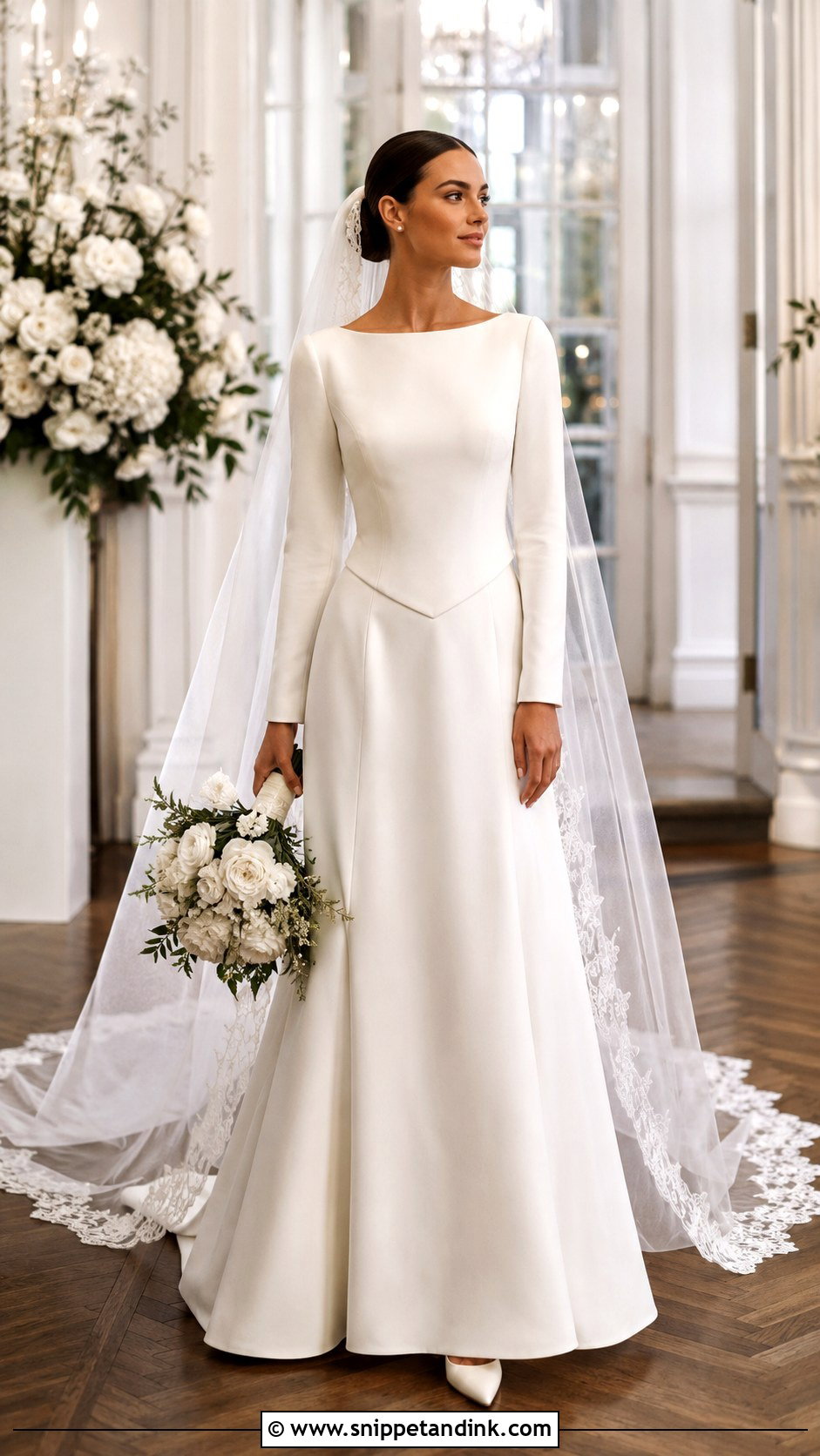 Long Sleeve Basque Waist Wedding Dress - Snippet and Ink - 25 Basque Waist Wedding Dress with Sleeves