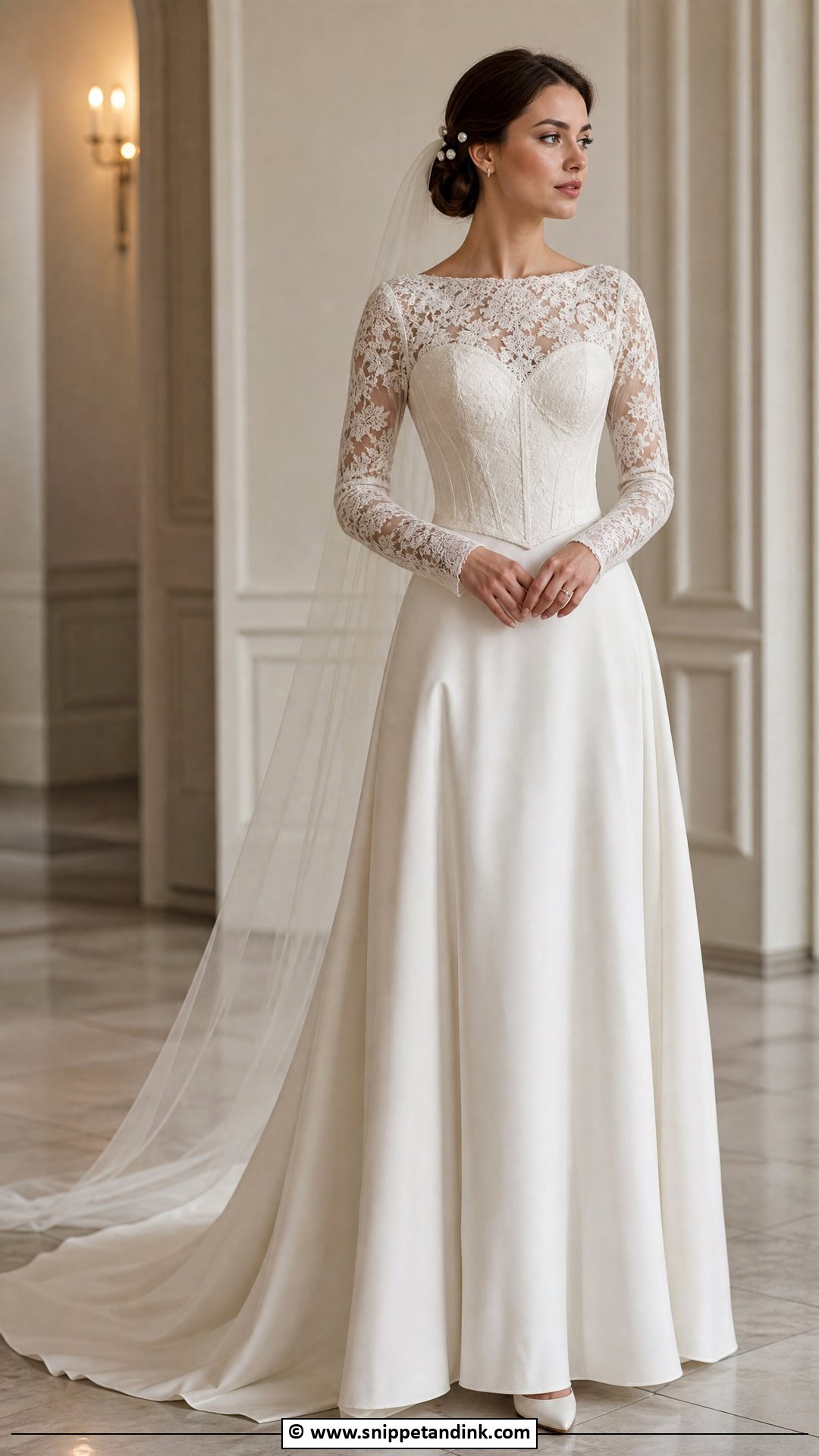 Long Sleeve Basque Waist Wedding Dress - Snippet and Ink - 35 Basque Waist Wedding Dress Ideas