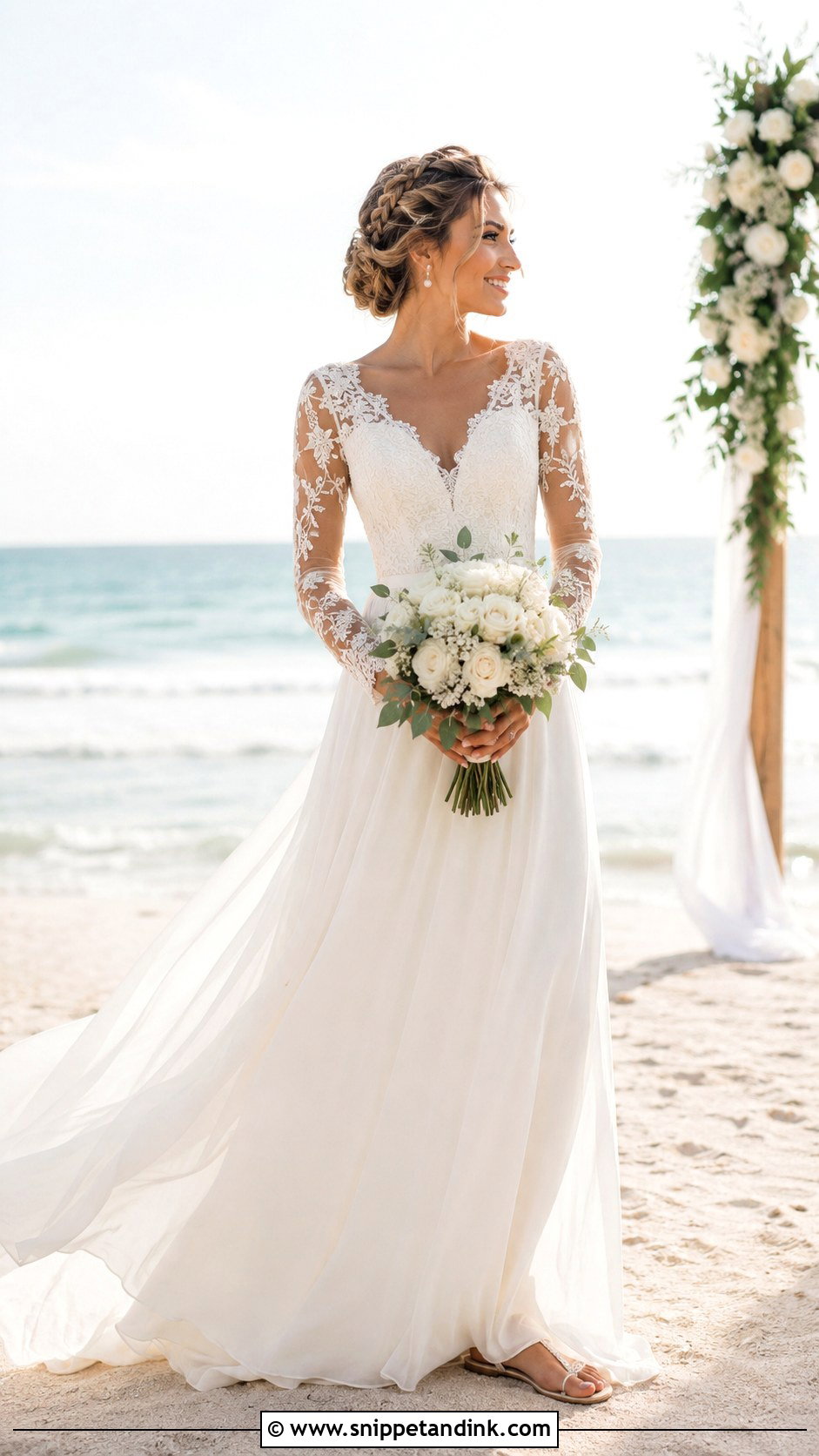 Long Sleeve Beach Bridal Dress - Snippet and Ink - 20 Beach Bridal Ideas