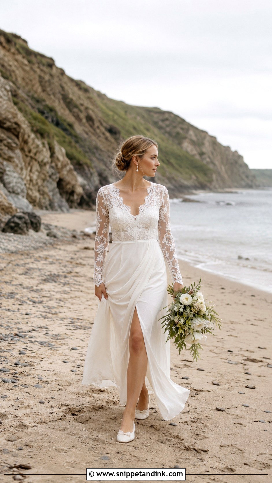 Long Sleeve Beach Elopement Dress - Snippet and Ink - 25 Beach Elopement Dress Ideas