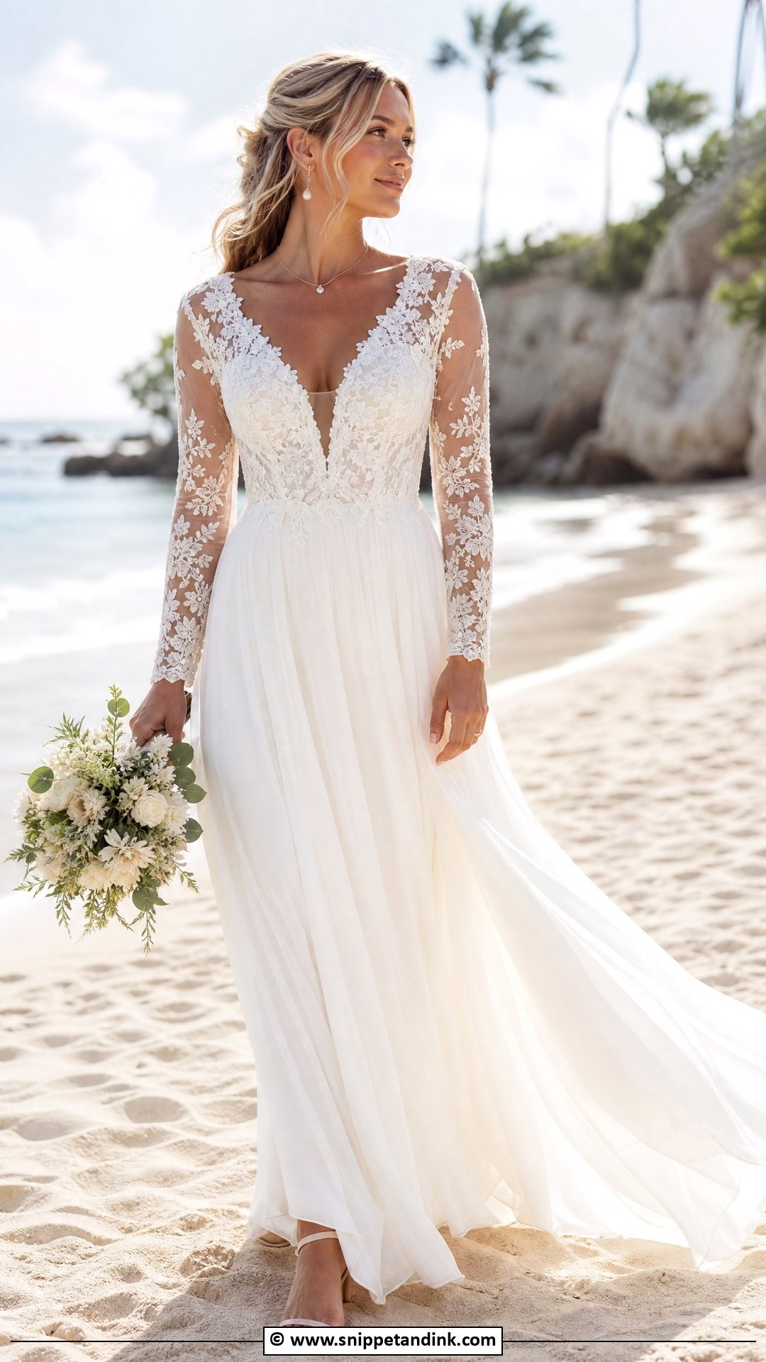 Long Sleeve Beach Wedding Dress - Snippet and Ink - 35 Beach Wedding Dress Ideas
