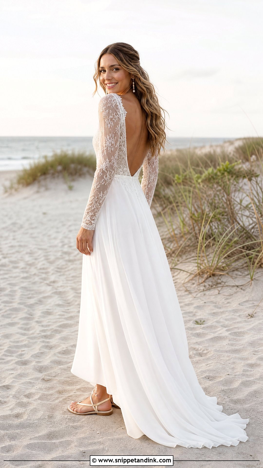 Long Sleeve Beach Wedding Dress - Snippet and Ink - 25 Coastal Wedding Dress Ideas
