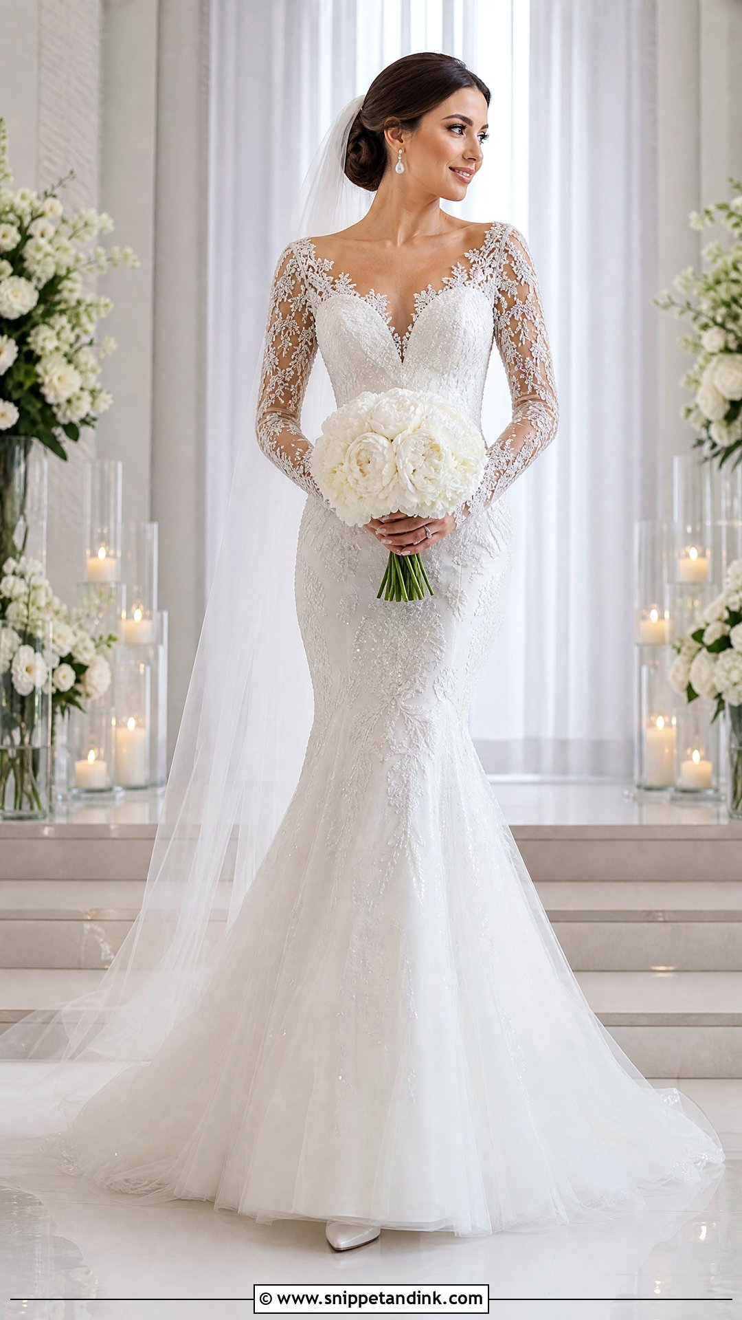 Long Sleeve Beaded Lace Mermaid Wedding Dress - Snippet and Ink - 20 Sparkly Wedding Dress Mermaid Ideas