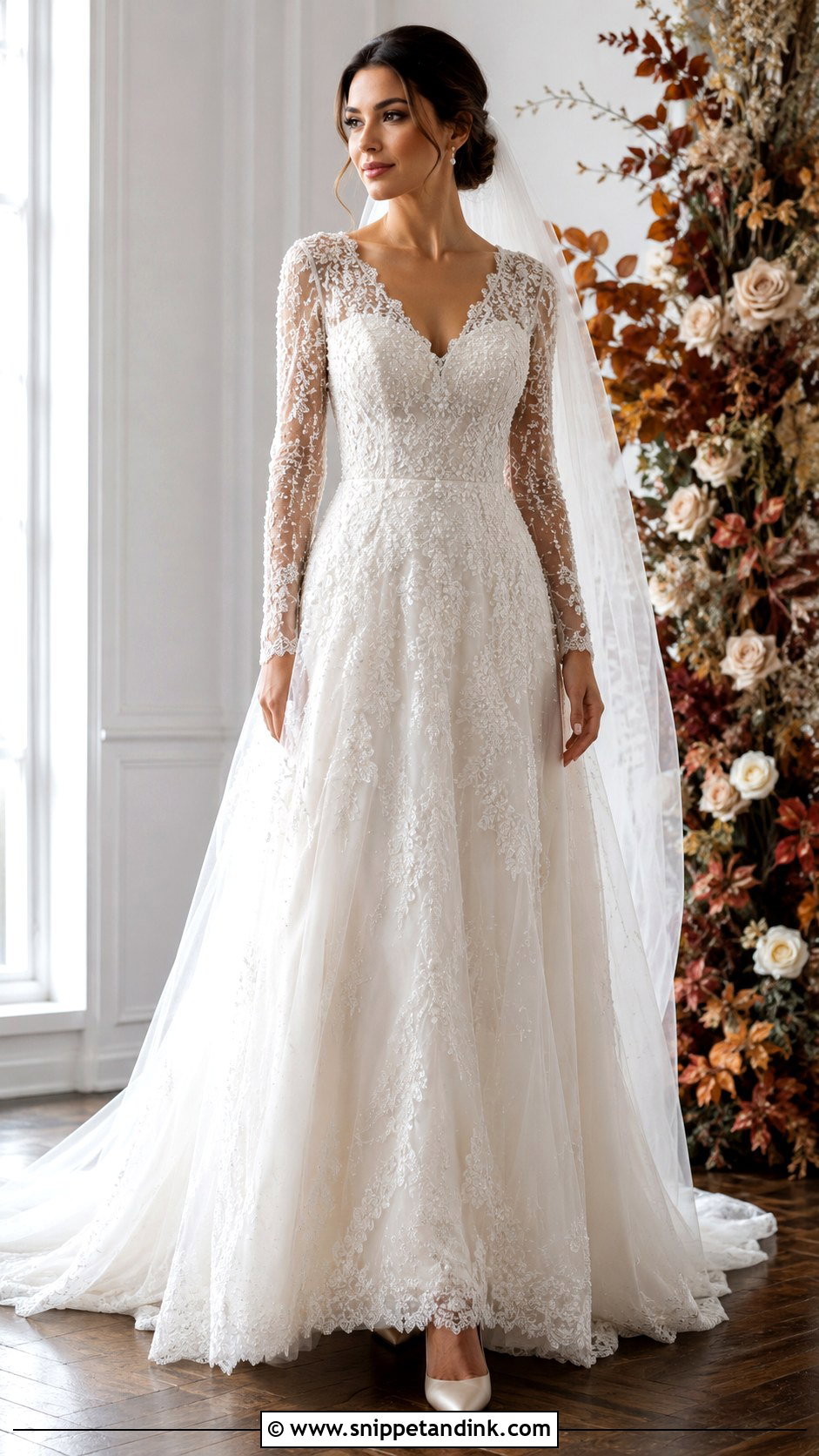 Long Sleeve Beaded Lace Wedding Dress - Snippet and Ink - 20 Beaded Lace Wedding Dress Ideas