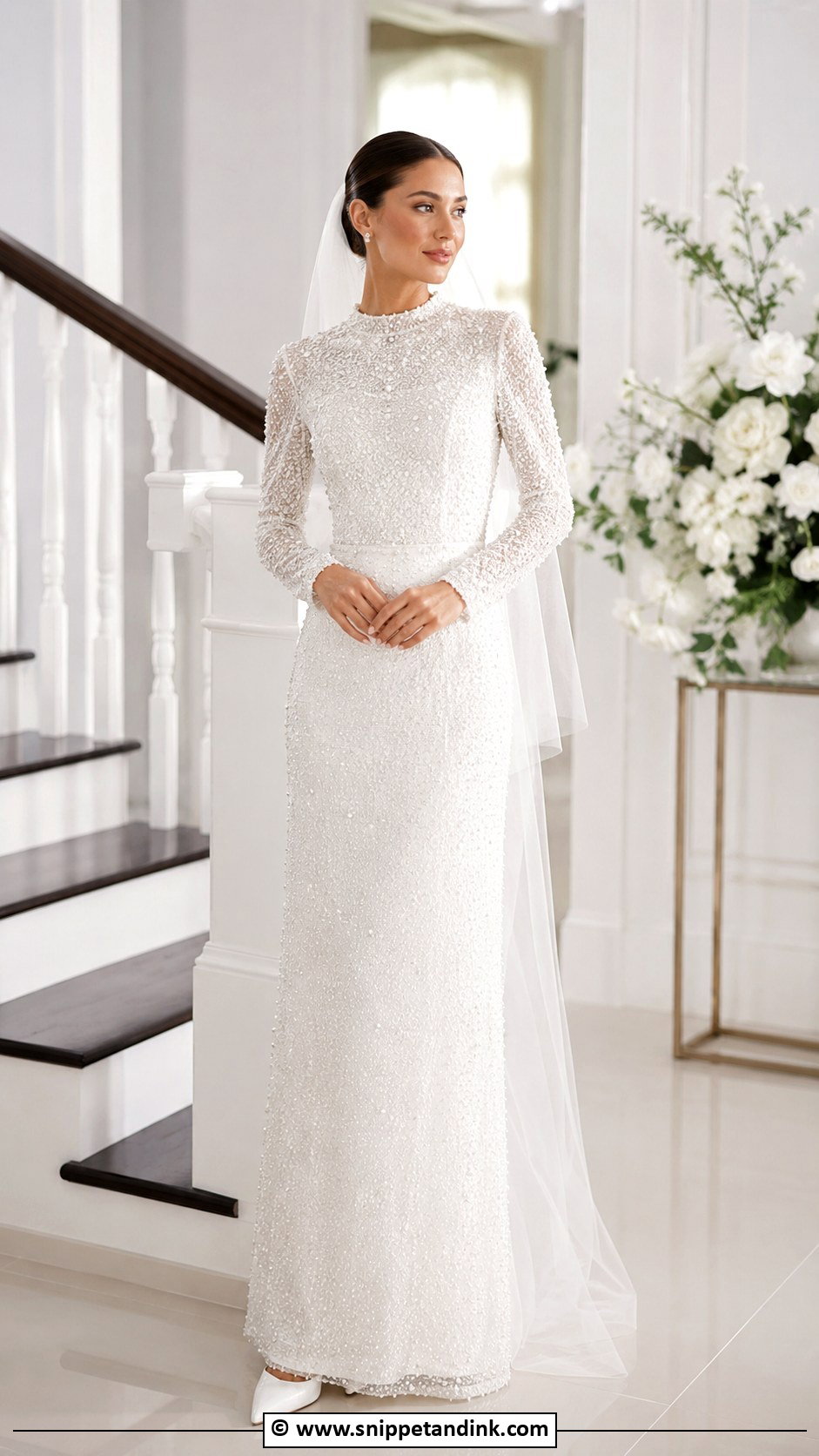 Long Sleeve Beaded Wedding Dress - Snippet and Ink - 30 Conservative Wedding Dress Ideas