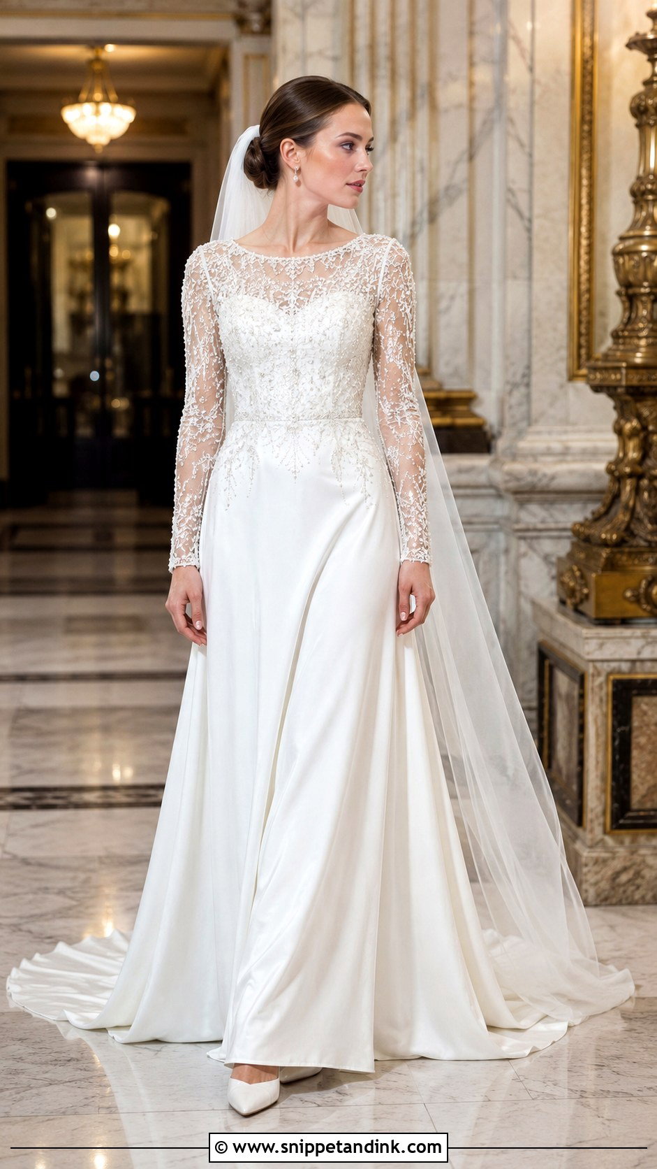 Long Sleeve Beaded Wedding Dress - Snippet and Ink - 20 Bling Wedding Dresses