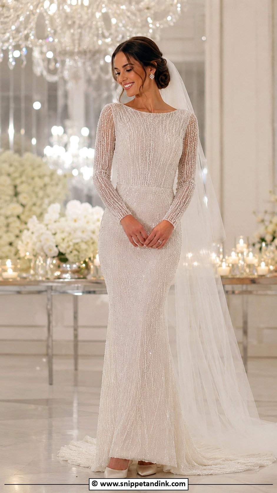 Long Sleeve Beaded Wedding Dress - Snippet and Ink - 25 Elegant Long Sleeve Wedding Dresses