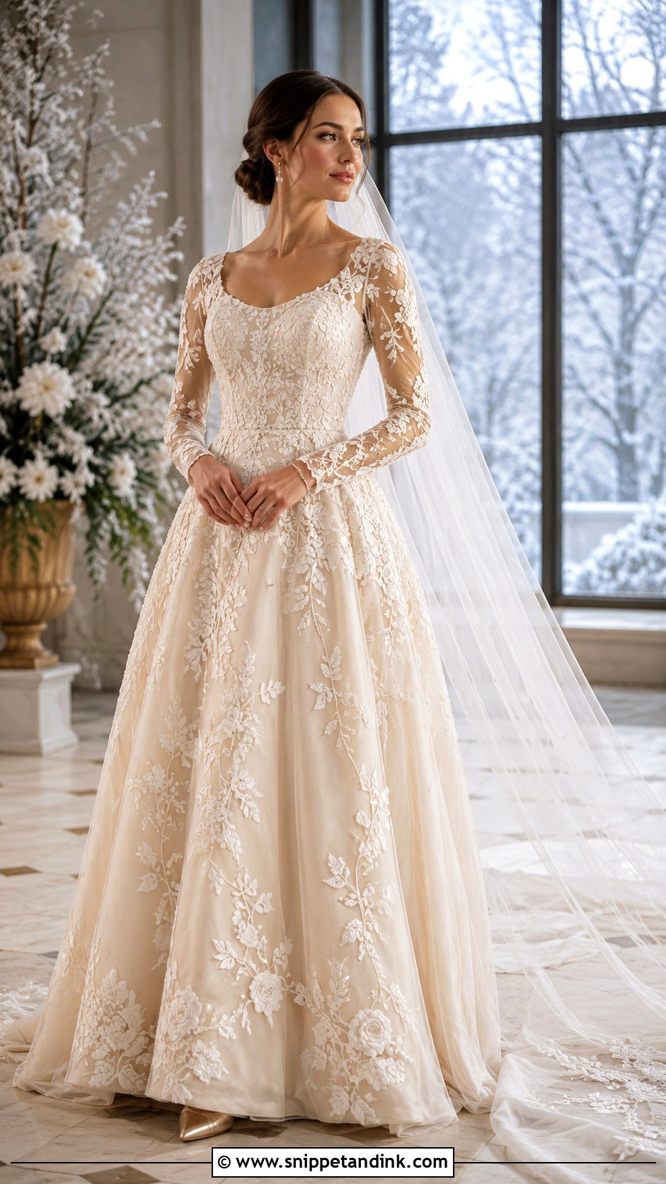 Long Sleeve Belle Wedding Dress - Snippet and Ink - 20 Beauty and the Beast Wedding Dress Ideas