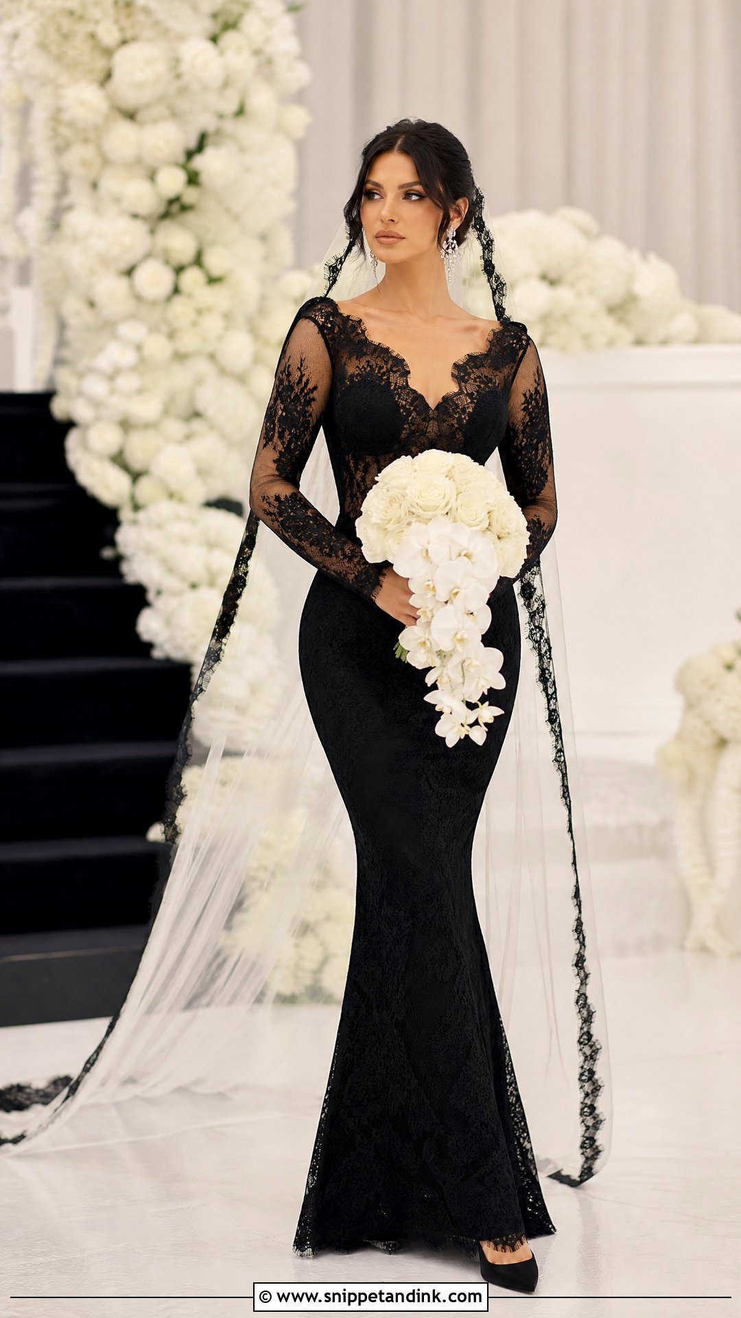 Long Sleeve Black Lace Mermaid Wedding Dress - Snippet and Ink - 25 Black Mermaid Wedding Dress Ideas
