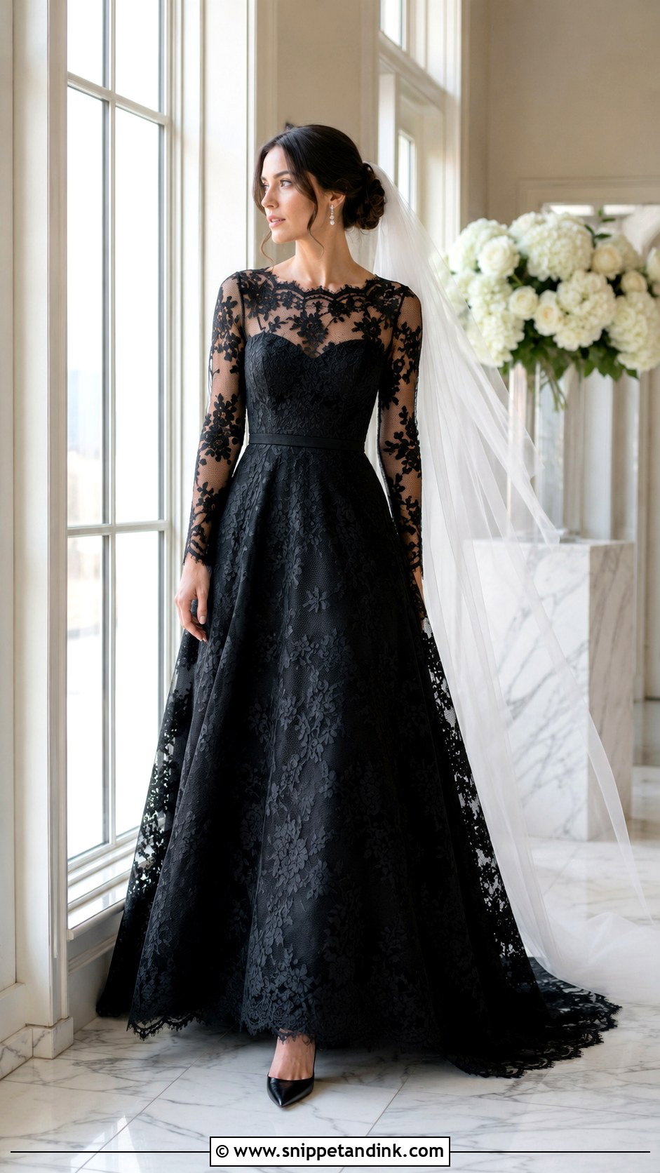 Long Sleeve Black Lace Wedding Dress - Snippet and Ink - 20 Black Lace Wedding Ideas