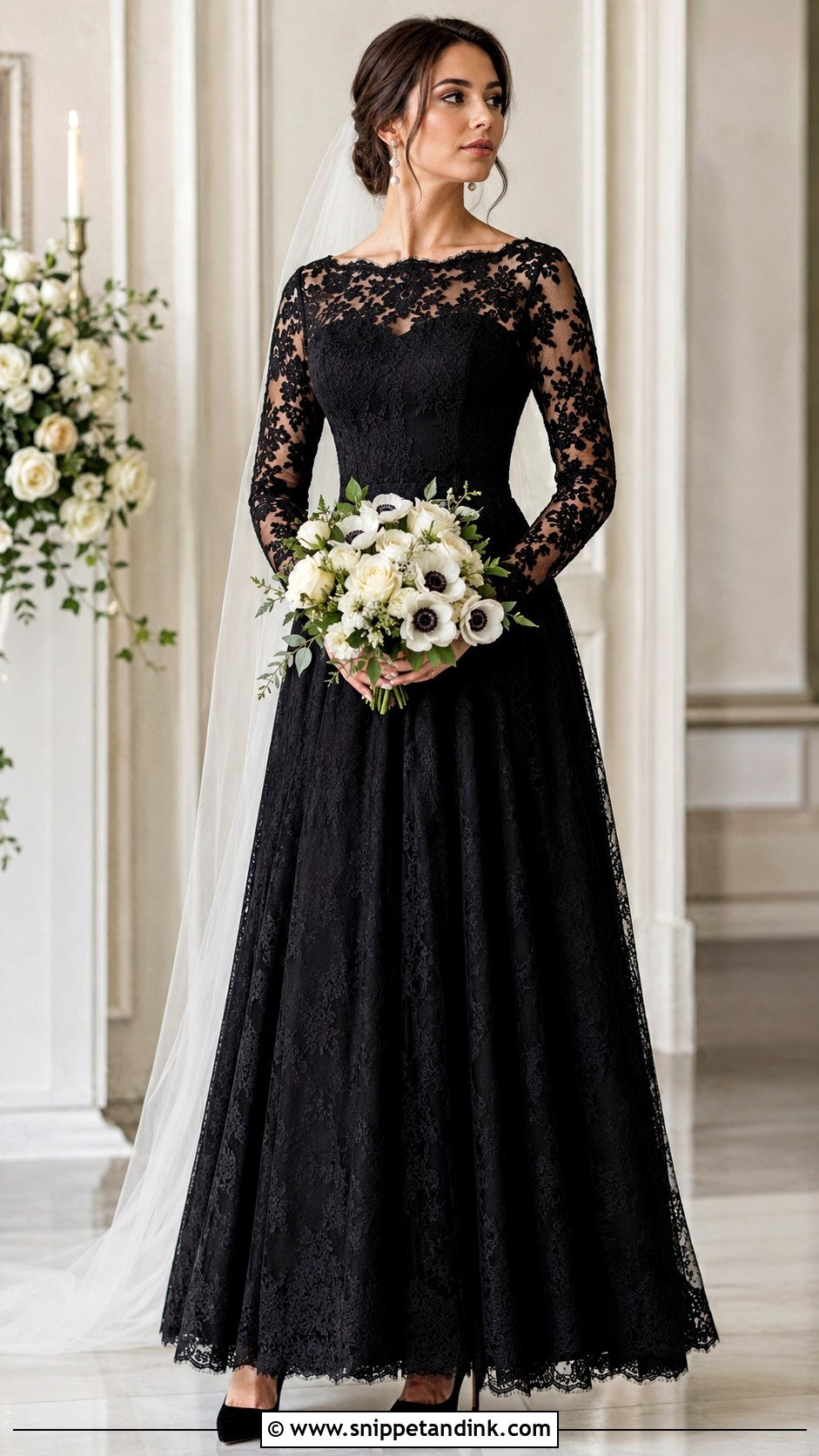 Long Sleeve Black Lace Wedding Dress - Snippet and Ink - 20 Elegant Black Lace Wedding Dress Ideas