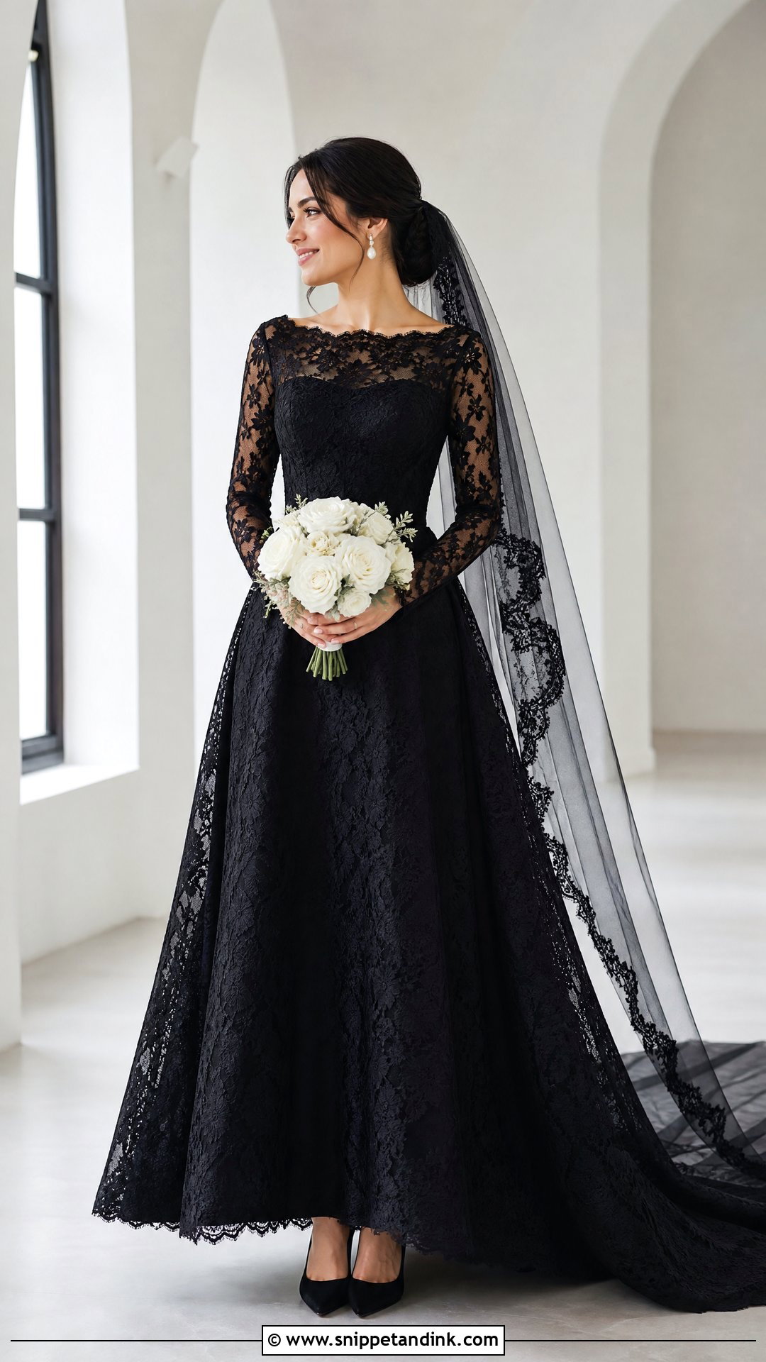 Long Sleeve Black Lace Wedding Dress - Snippet and Ink - 20 Wedding Dress with Black Lace Ideas