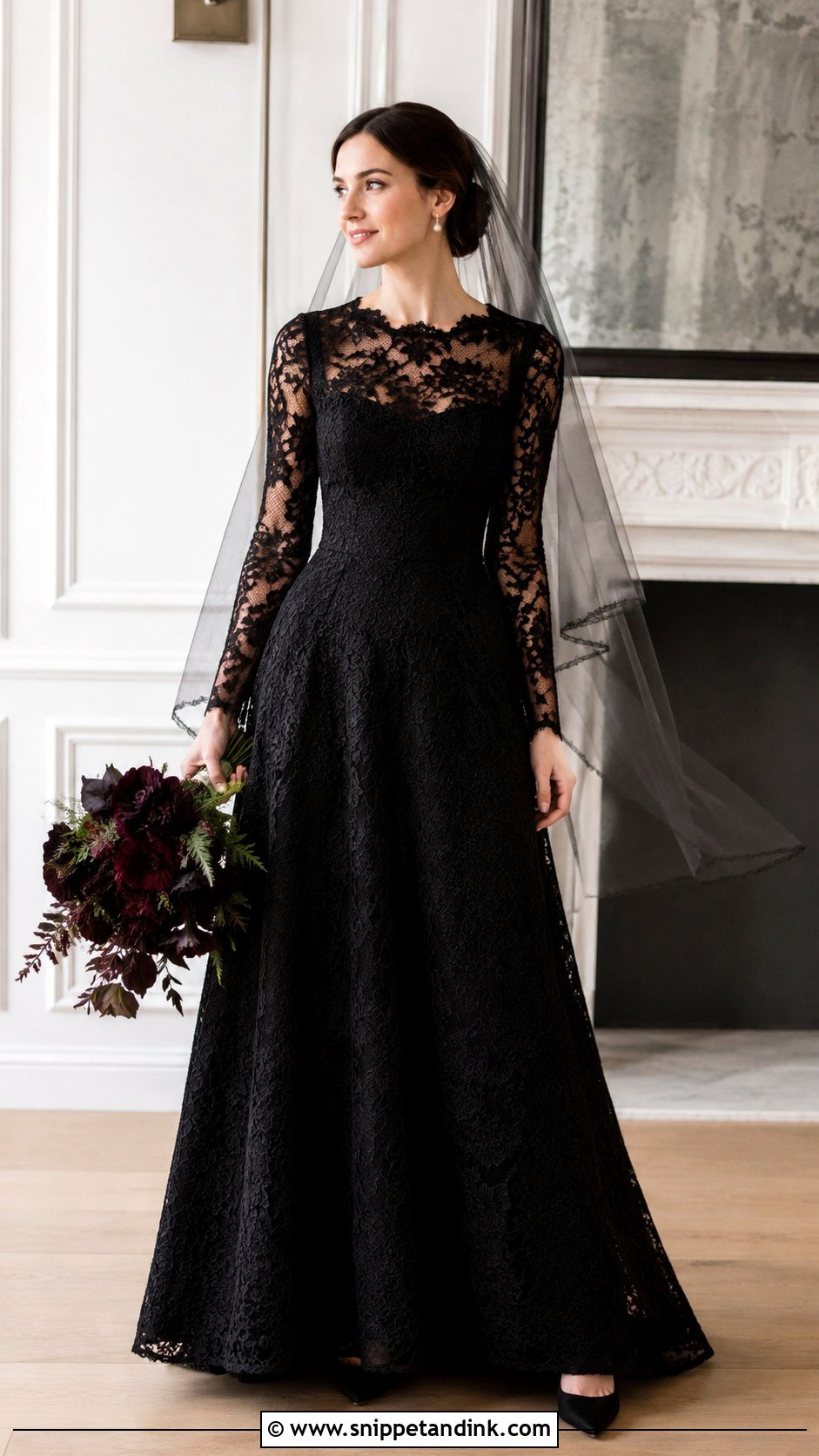 Long Sleeve Black Lace Wedding Dress - Snippet and Ink - 20 Black Lace Wedding Dresses