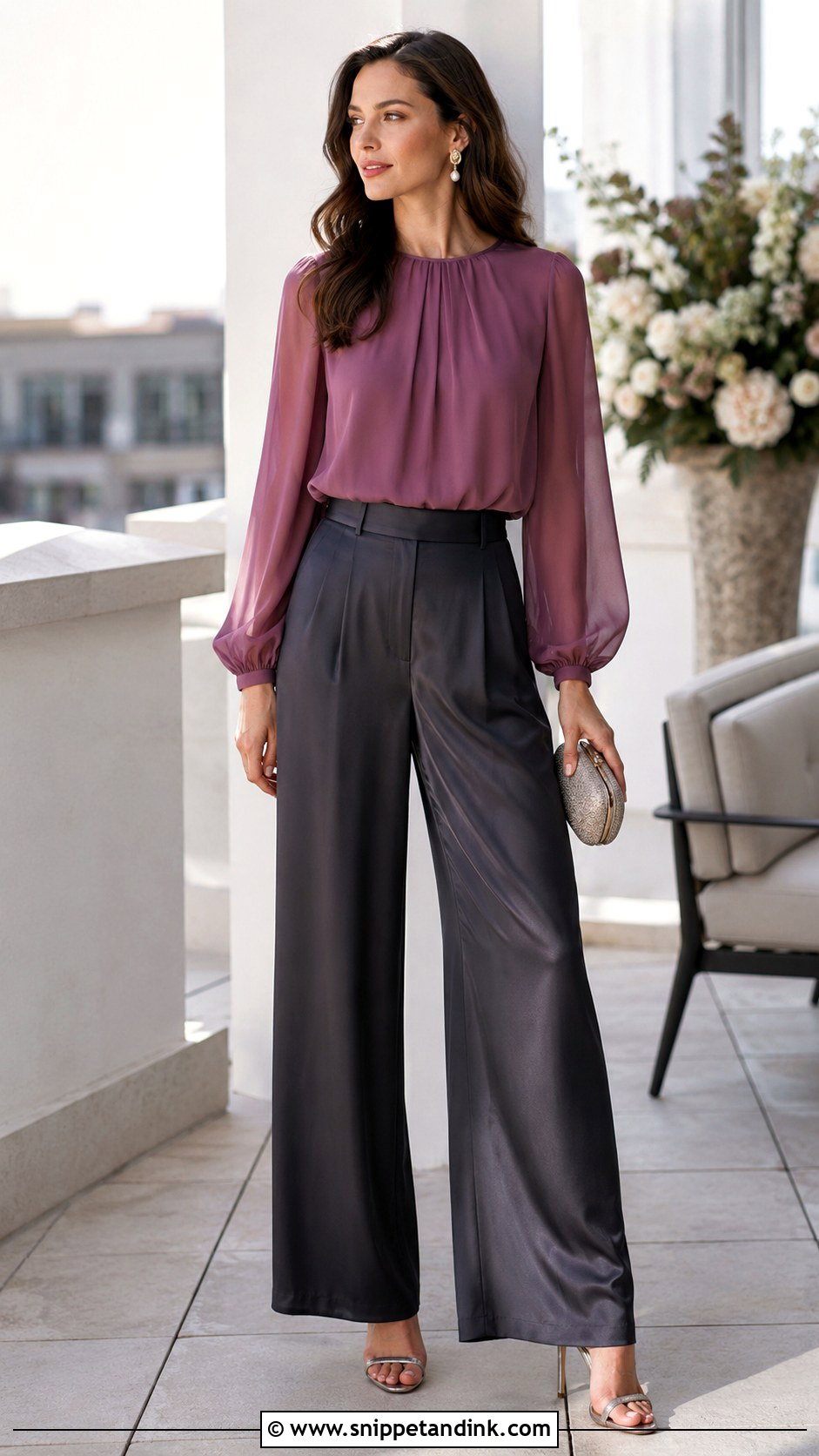 Long Sleeve Blouse With Satin Pants Wedding Outfit - Snippet and Ink - 20 Blouse and Pants Wedding Outfit Ideas