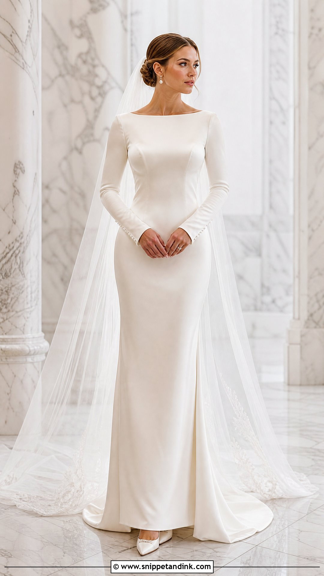 Long Sleeve Boat Neck Satin Wedding Dress - Snippet and Ink - 20 Plain Satin Wedding Dress Ideas