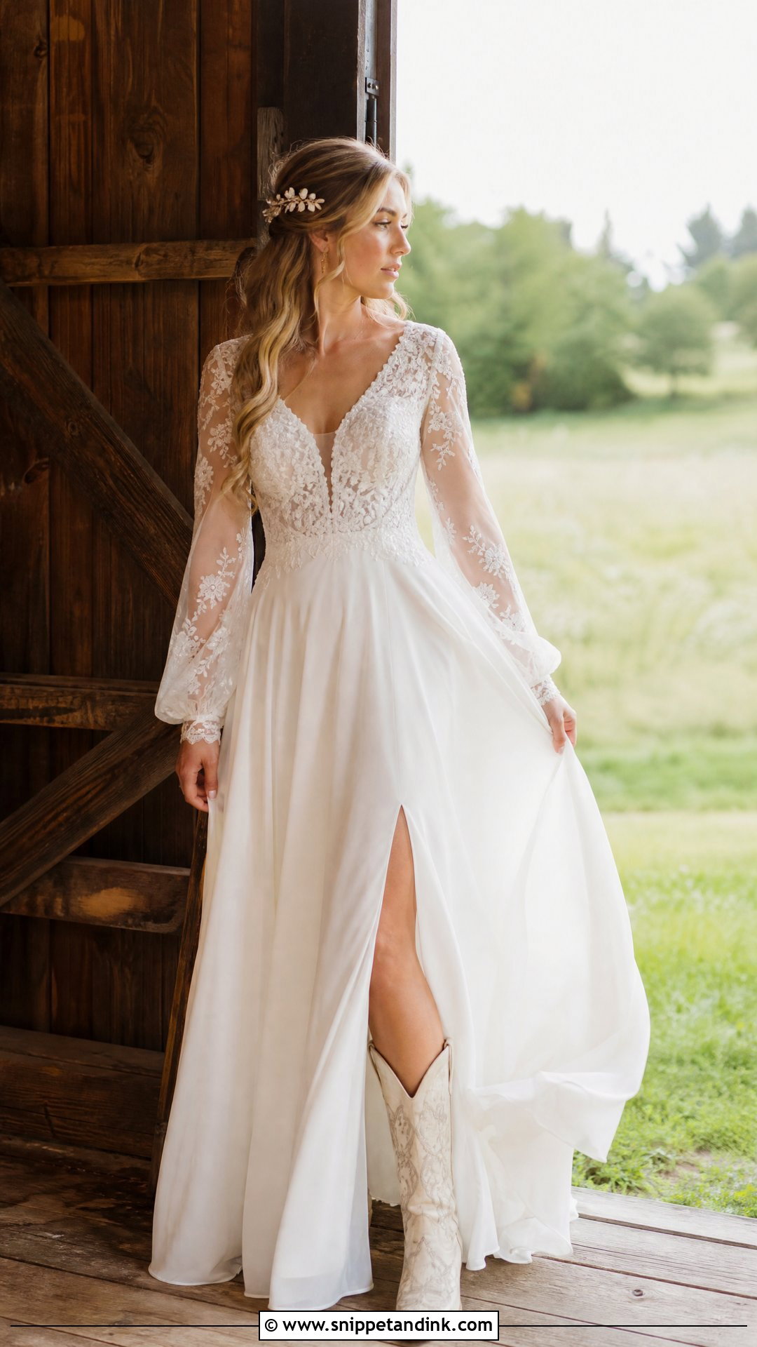 Long Sleeve Boho Barn Wedding Dress - Snippet and Ink - 25 Barn Wedding Dress Ideas