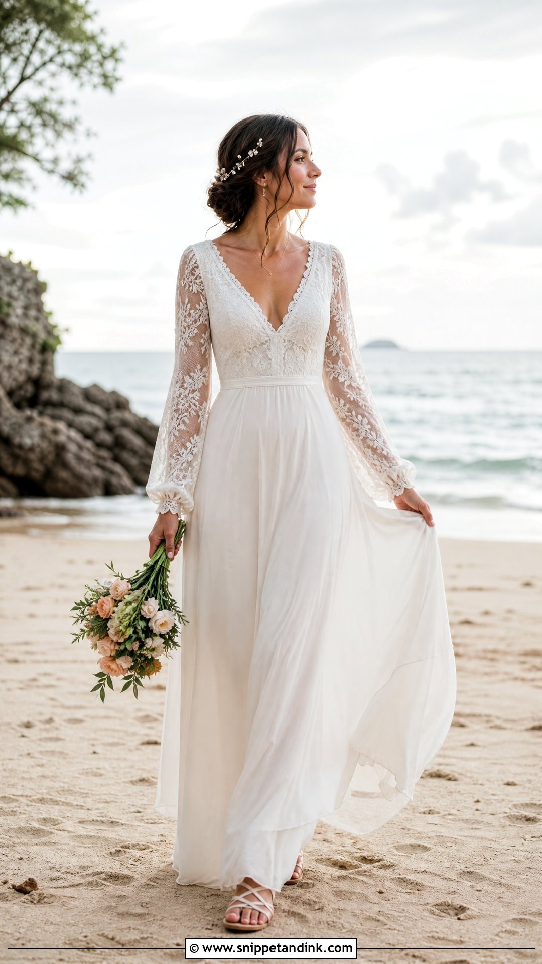 Long Sleeve Boho Beach Wedding Dress - Snippet and Ink - 25 Beach Wedding Dress Boho Ideas