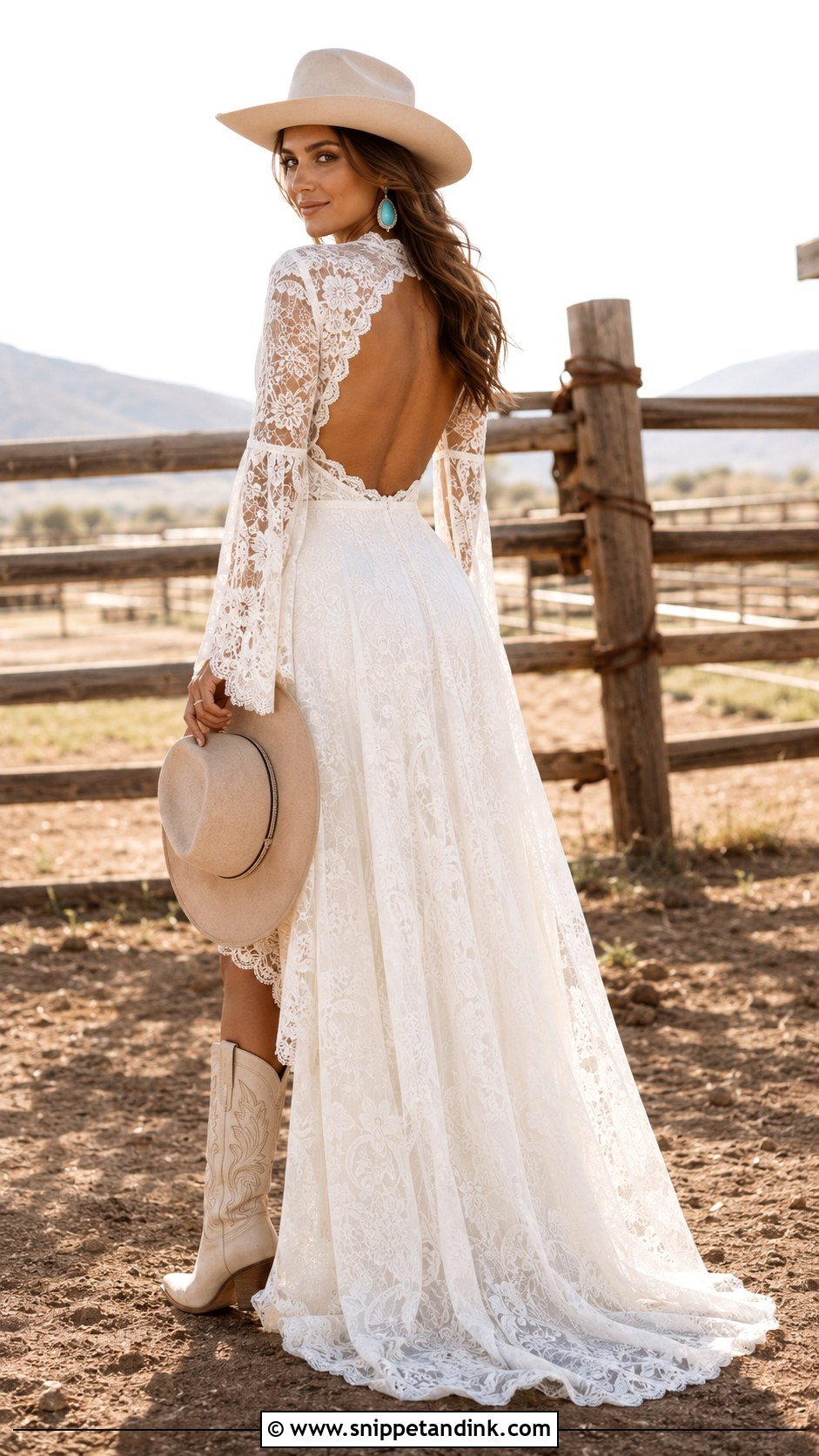 Long Sleeve Boho Cowboy Wedding Dress - Snippet and Ink - 20 Cowboy Wedding Dress Ideas