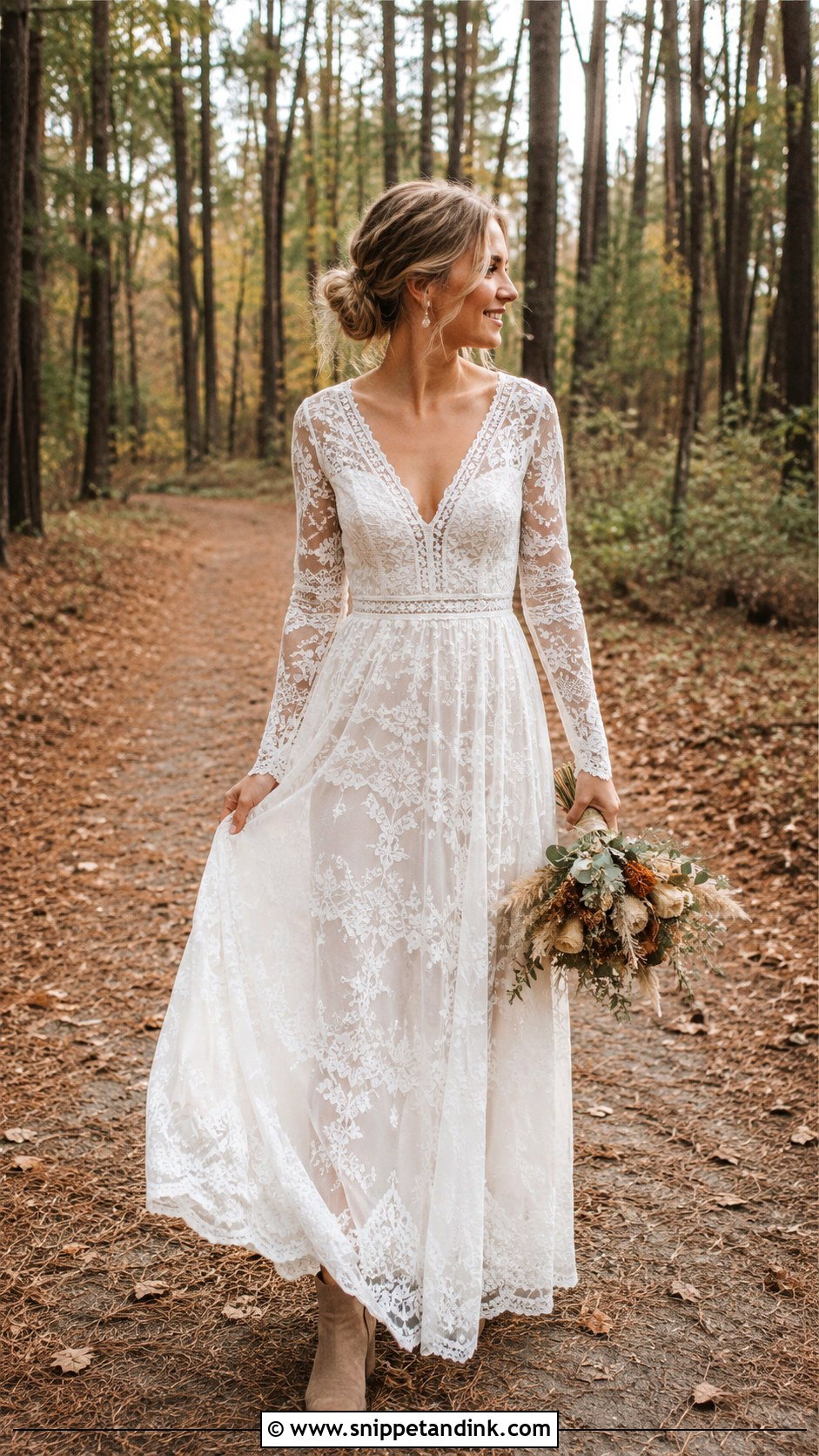 Long Sleeve Boho Lace Wedding Dress - Snippet and Ink - 25 Vintage Hippie Wedding Dress Ideas