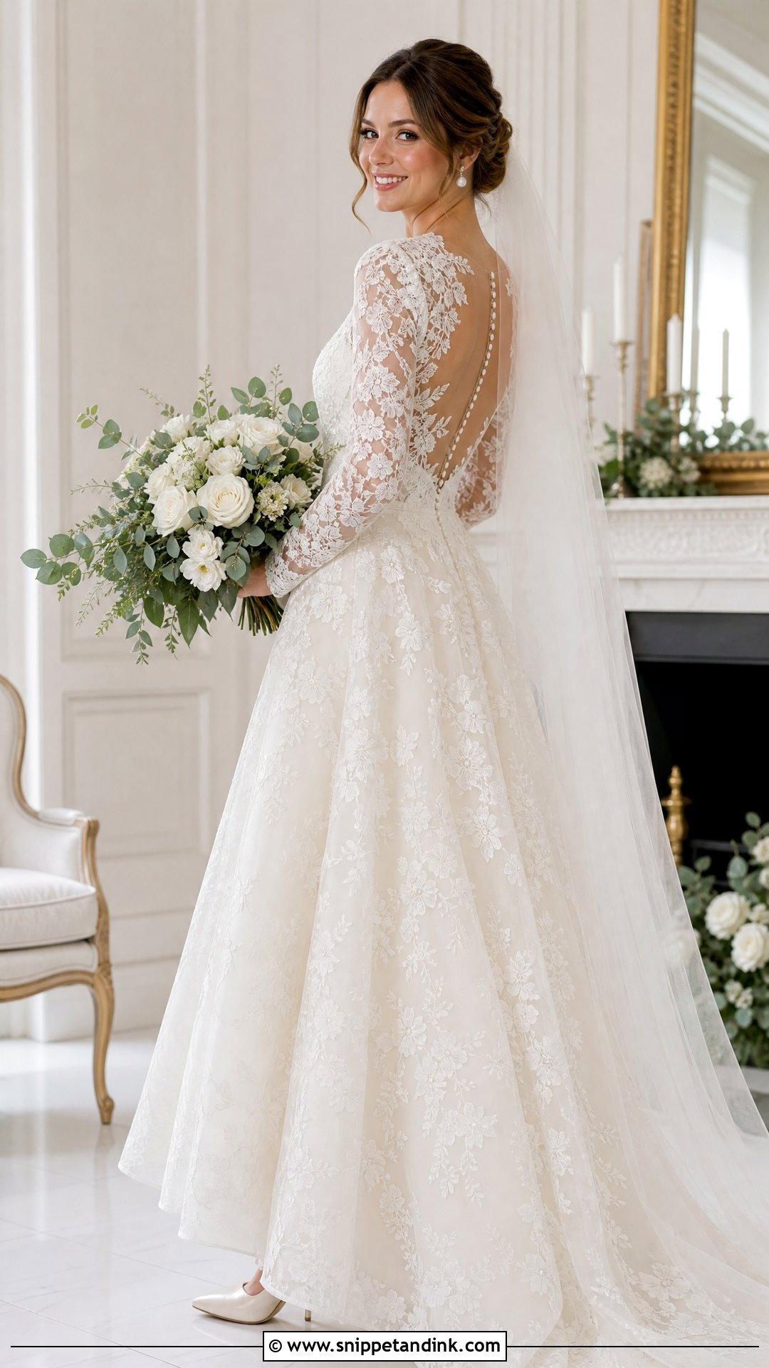 Long Sleeve Botanical Lace Bridal Dress - Snippet and Ink - 25 Floral Bridal Dress Ideas