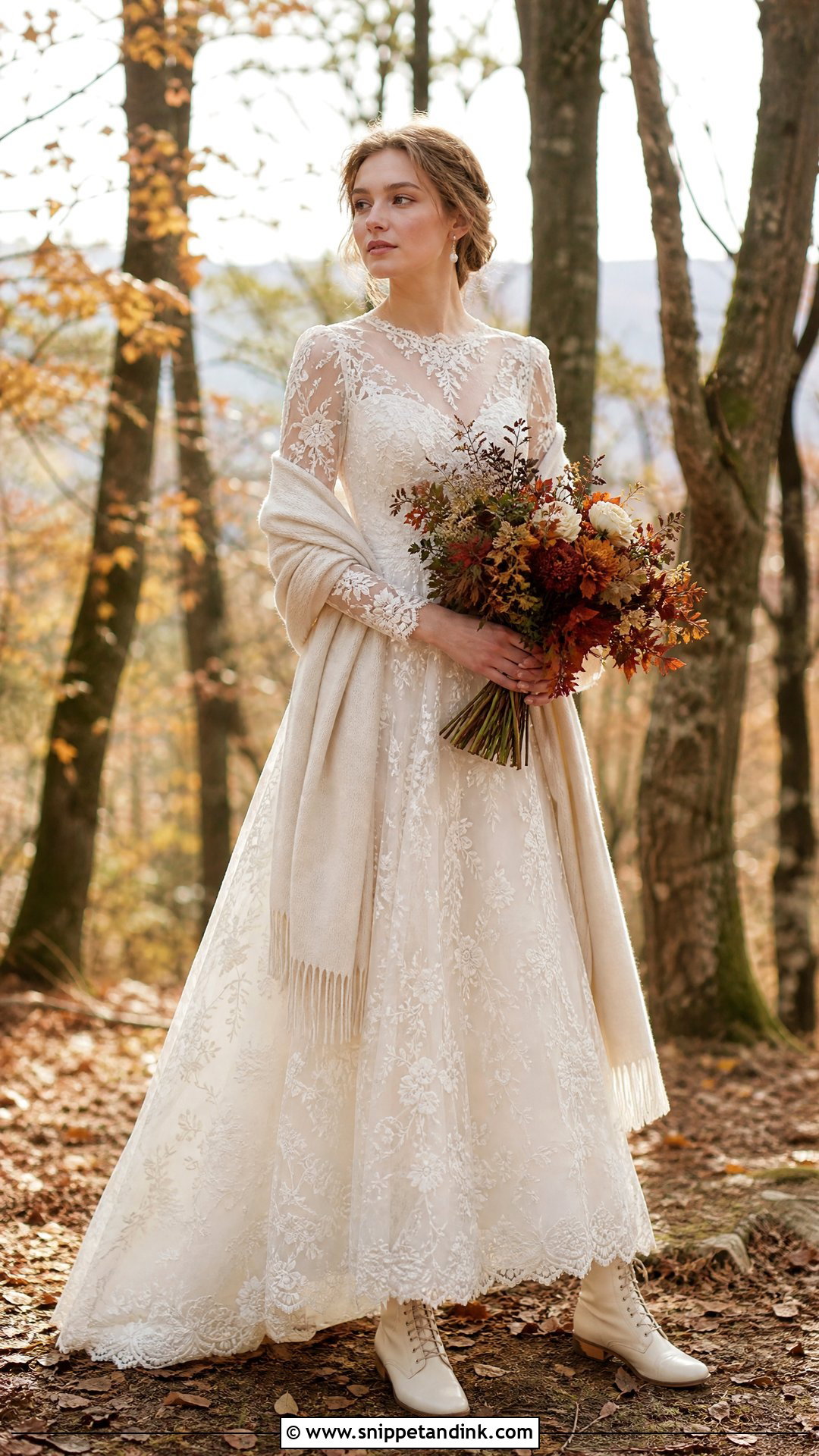 Long Sleeve Botanical Lace Cottage Wedding Dress - Snippet and Ink - 25 Cottage Wedding Dress Ideas