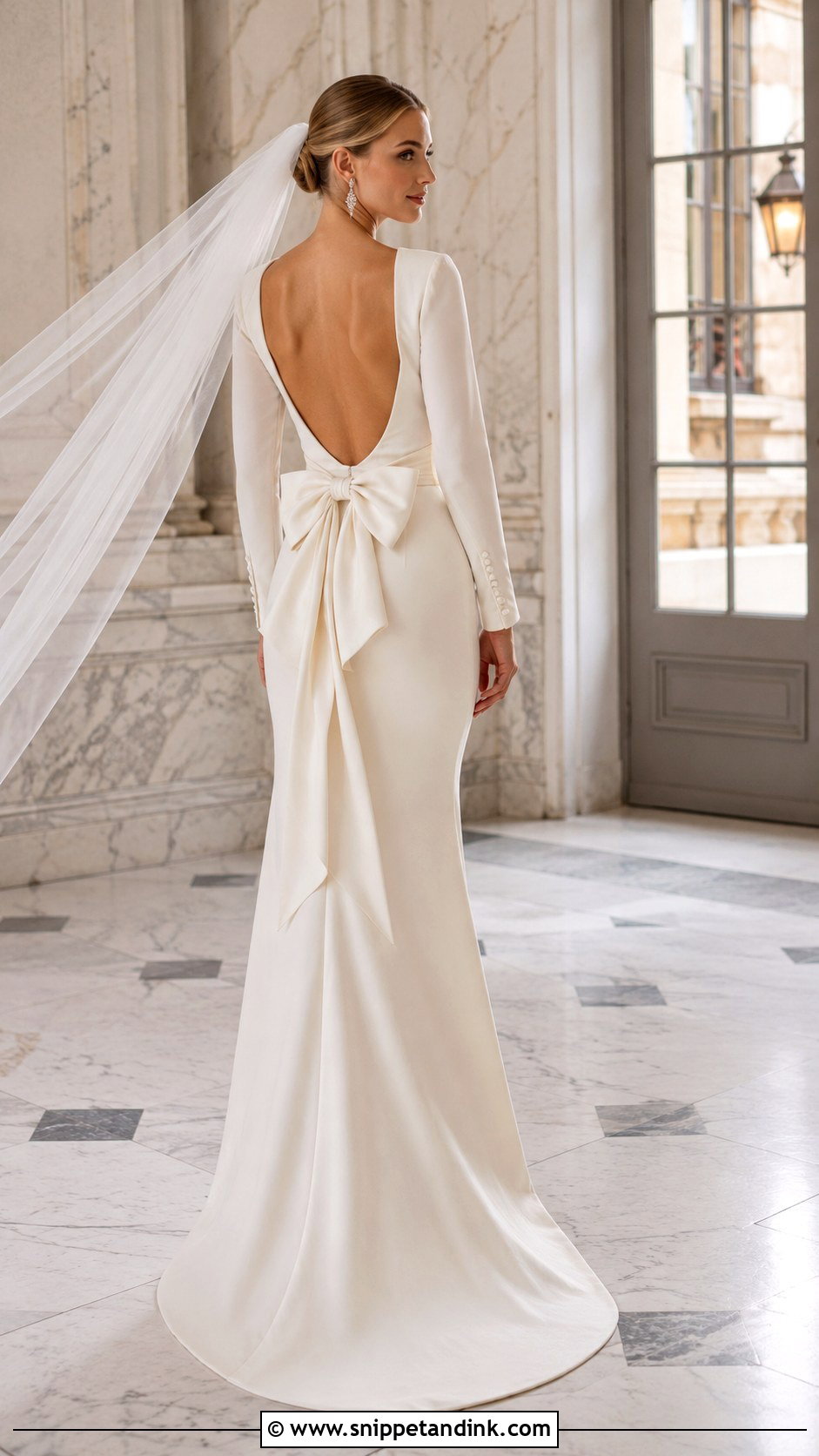Long Sleeve Bow Back Wedding Dress - Snippet and Ink - 20 Bow Back Wedding Dress Ideas