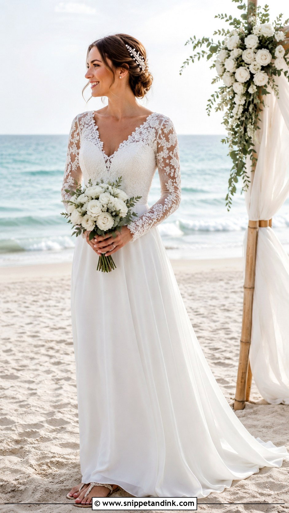 Long Sleeve Bridal Beach Dress - Snippet and Ink - 20 Bridal Beach Outfit Ideas